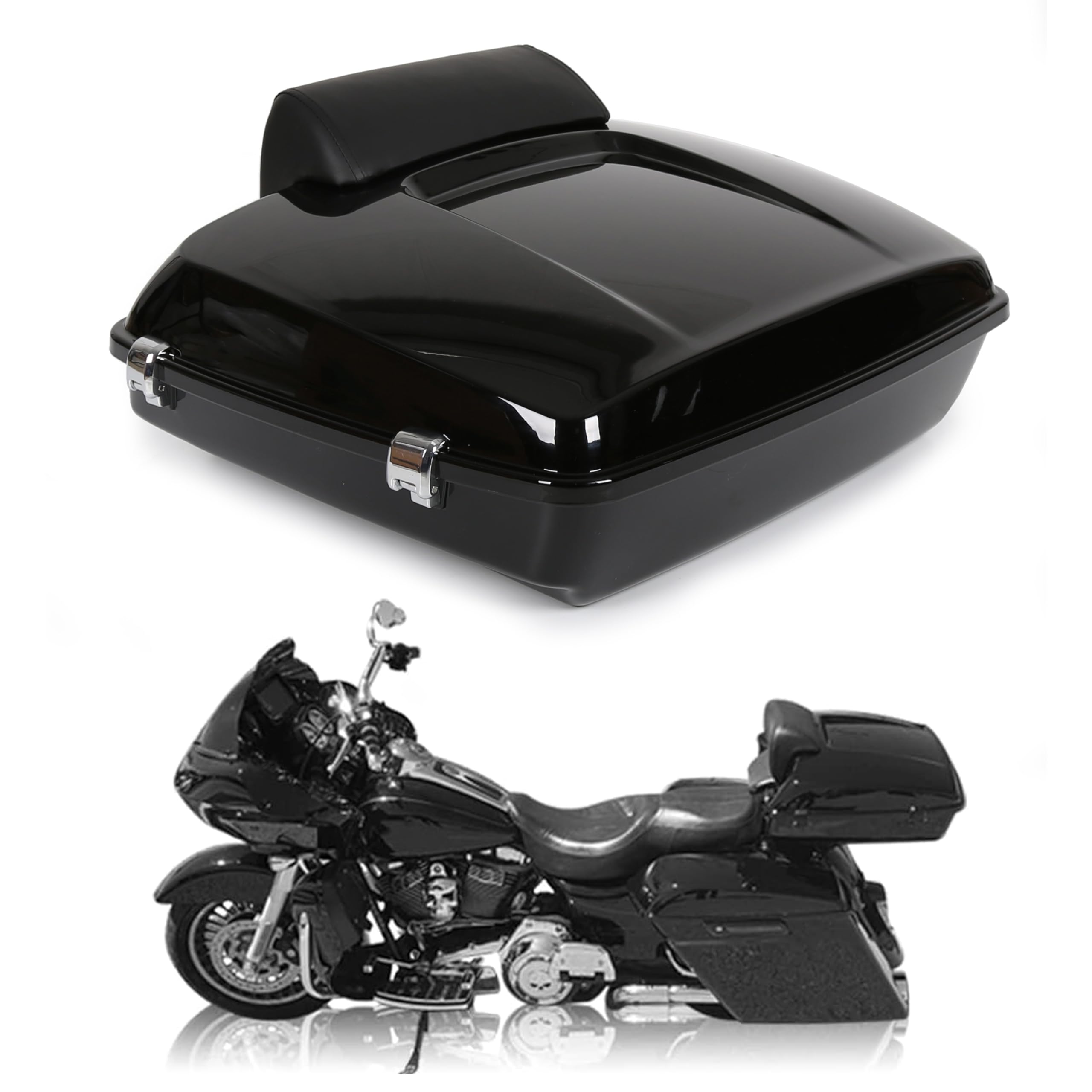 Ecotric 5.5 Razor Tour Pack Trunk Luggage W/Backrest Compatible With 2014-2024 Harley Davidson Touring Models Trunk Tail Box