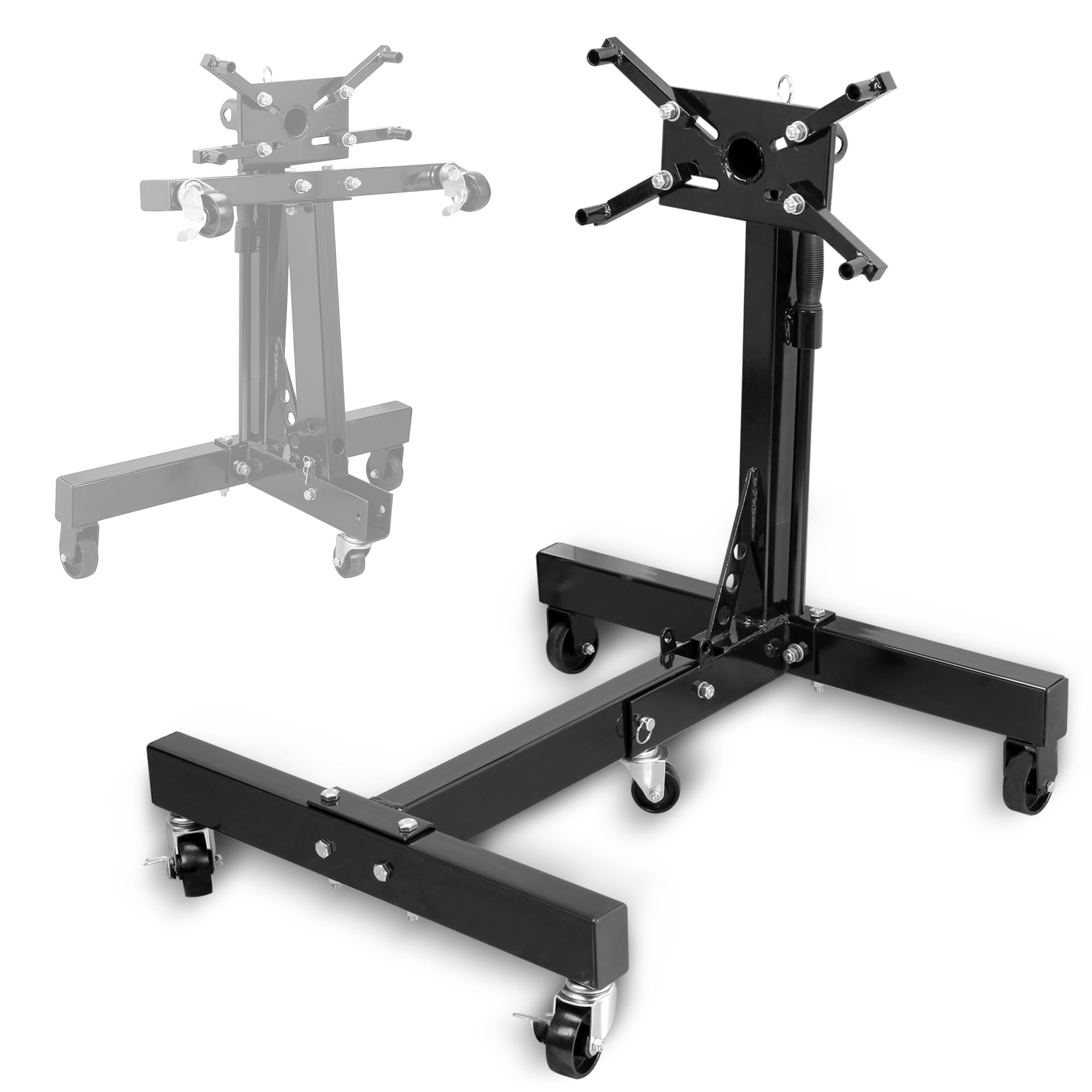 Big Red At26801Br Steel Rotating Wheeled Engine Stand With 360 Degree Adjustable Rotating Head And Folding Frame: 3/4 Ton (1,500 Lb) Capacity, Black