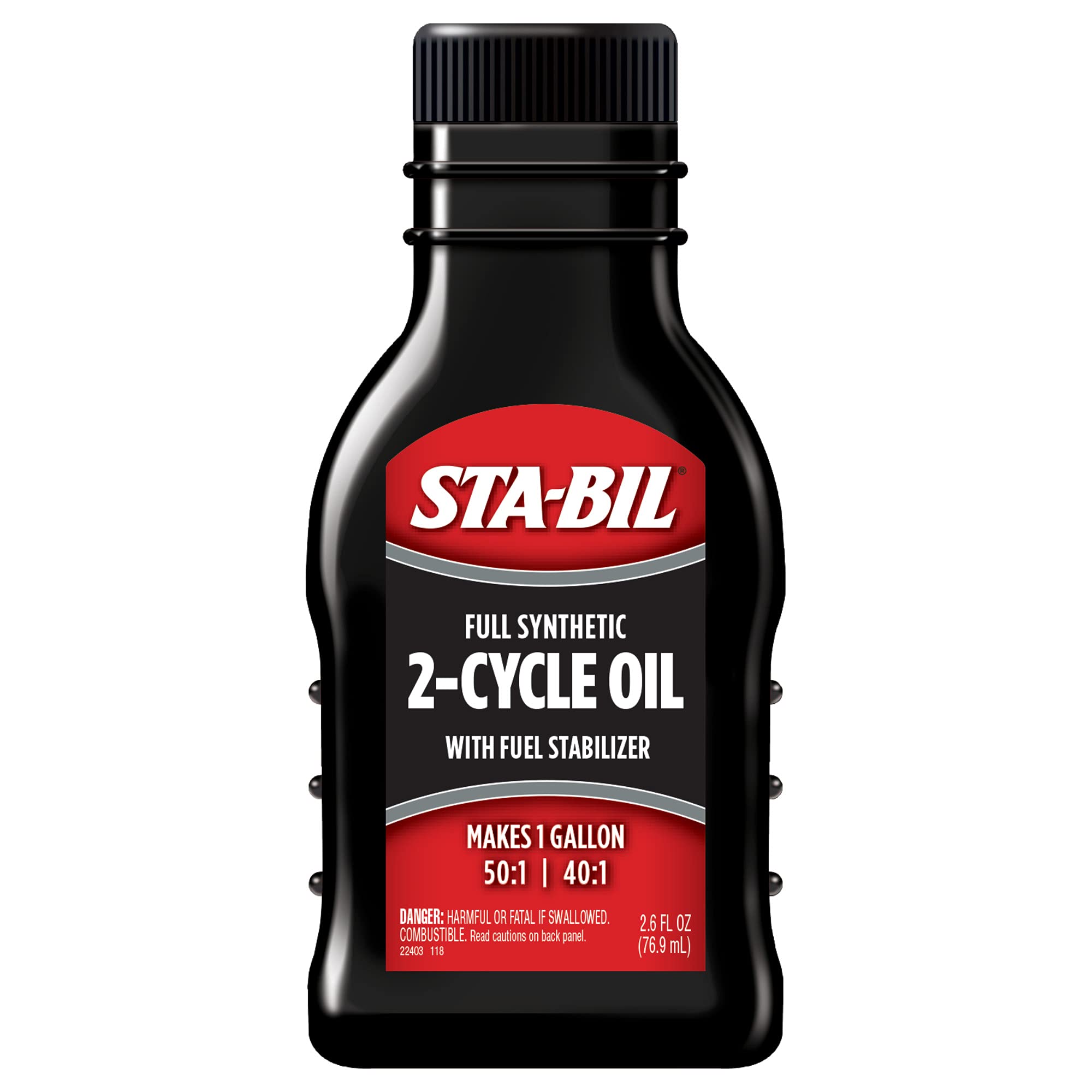 Sta-Bil Full Synthetic 2-Cycle Oil - With Fuel Stabilizer For Up To 12 Months Protection - 1 Gallon Multi-Mix - 50:1/40:1 Mix Ratios - Low Smoke Formula, 2.6 Fl. Oz. (22403)