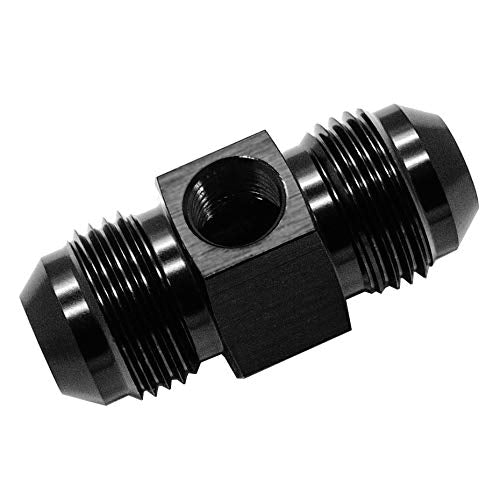 6An Male To 6 An Male Flare Hose Union Coupler Fitting With 1/8 Npt Pressure Side Port, Fuel Line Pipe Adapter Aluminum Black