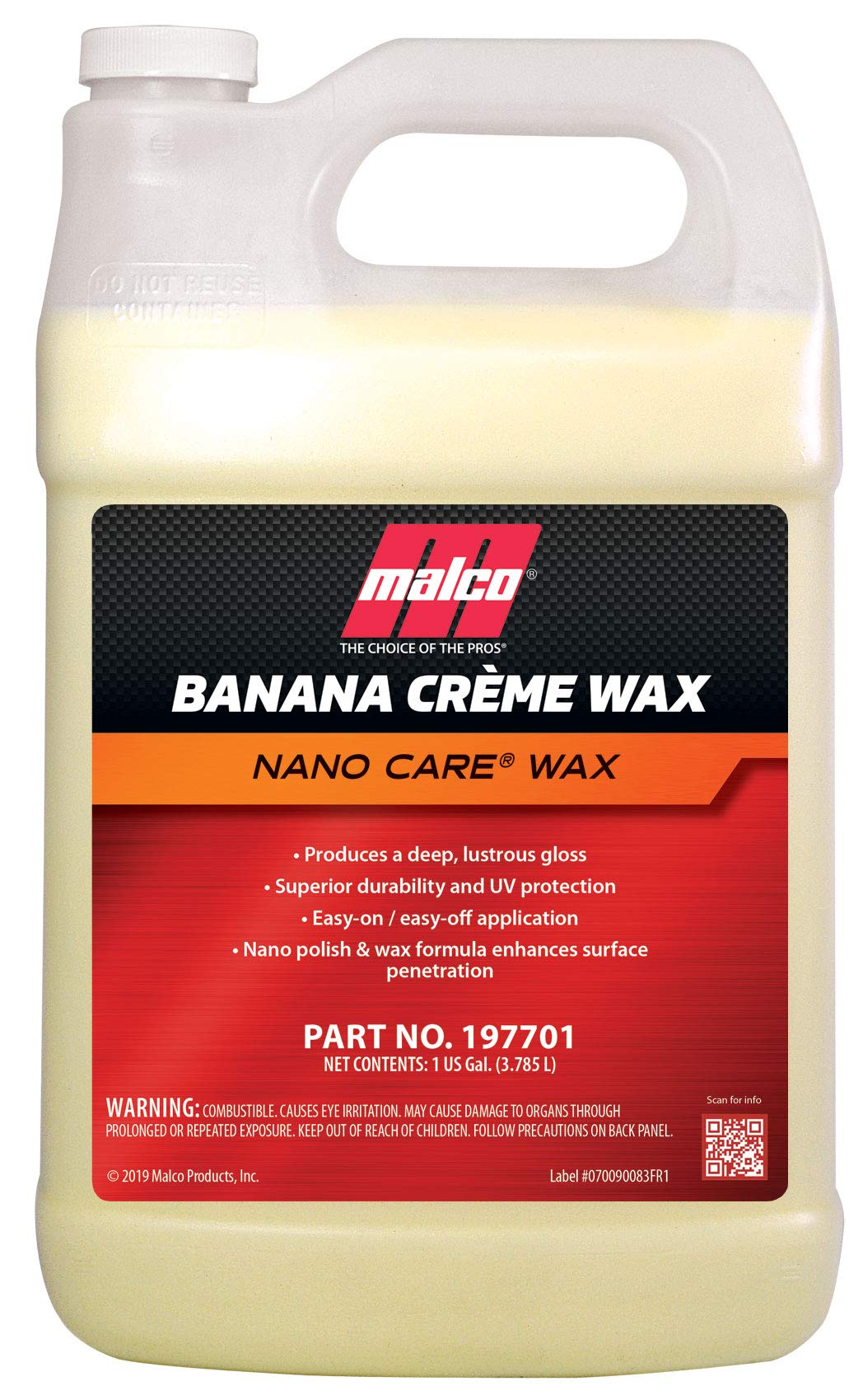 Malco Nano Care Banana Creme Wax - Deep Gloss Shine And Long-Lasting Uv Protection/For Automotive, Marine And Industrial Finishes / 1 Gallon (197701)