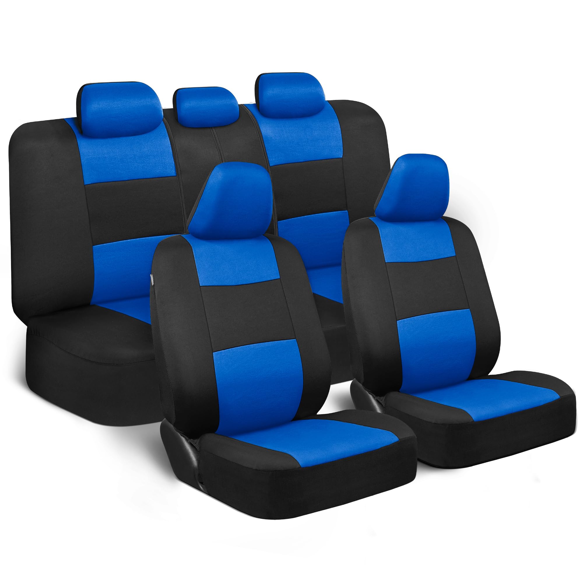 Bdk Polypro Car Seat Covers Full Set In Blue On Black, Front And Rear Split Bench Seat Covers For Cars, Easy To Install Car Seat Cover Set, Car Accessories For Auto Trucks Van Suv - Blue