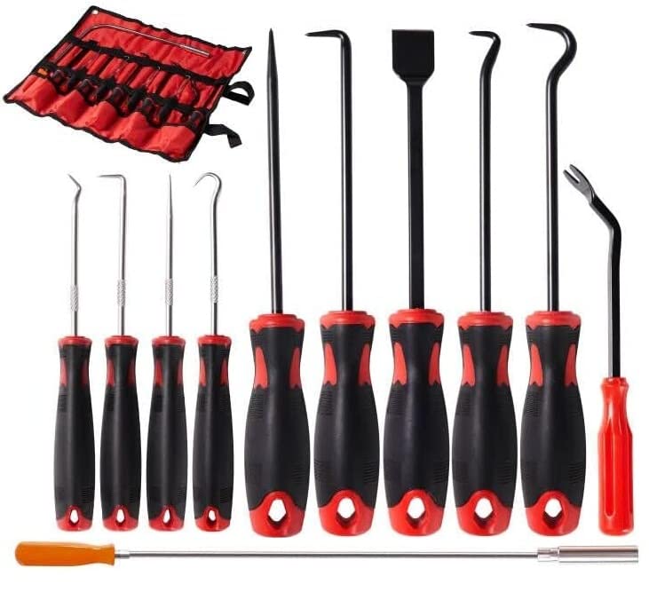 Hardk Hook And Pick Set With Case Plastic Fastener Door Panel Remover Precision Scraper Gasket Scraping Hose Removal Puller Magnetic Pick Up Tool Kit 11Pcs For Mechanic & Automotive & Electronic