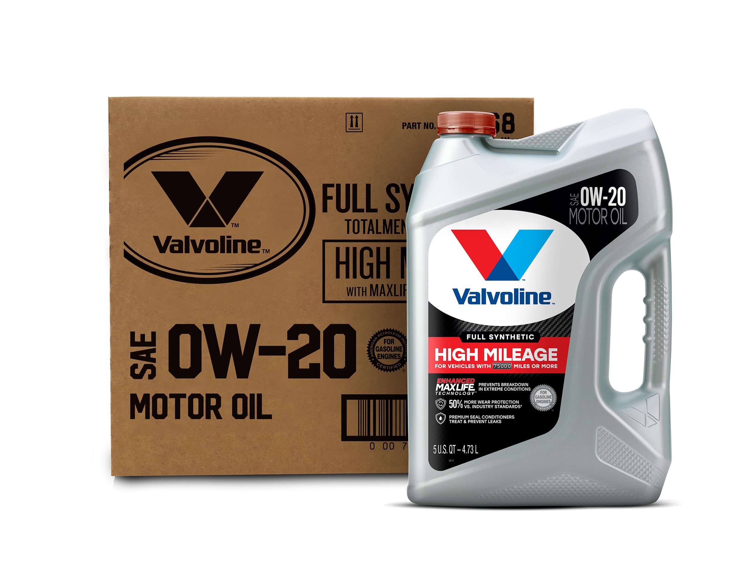 Valvoline Full Synthetic High Mileage With Maxlife Technology Sae 0W-20 Motor Oil 5 Qt, Case Of 3
