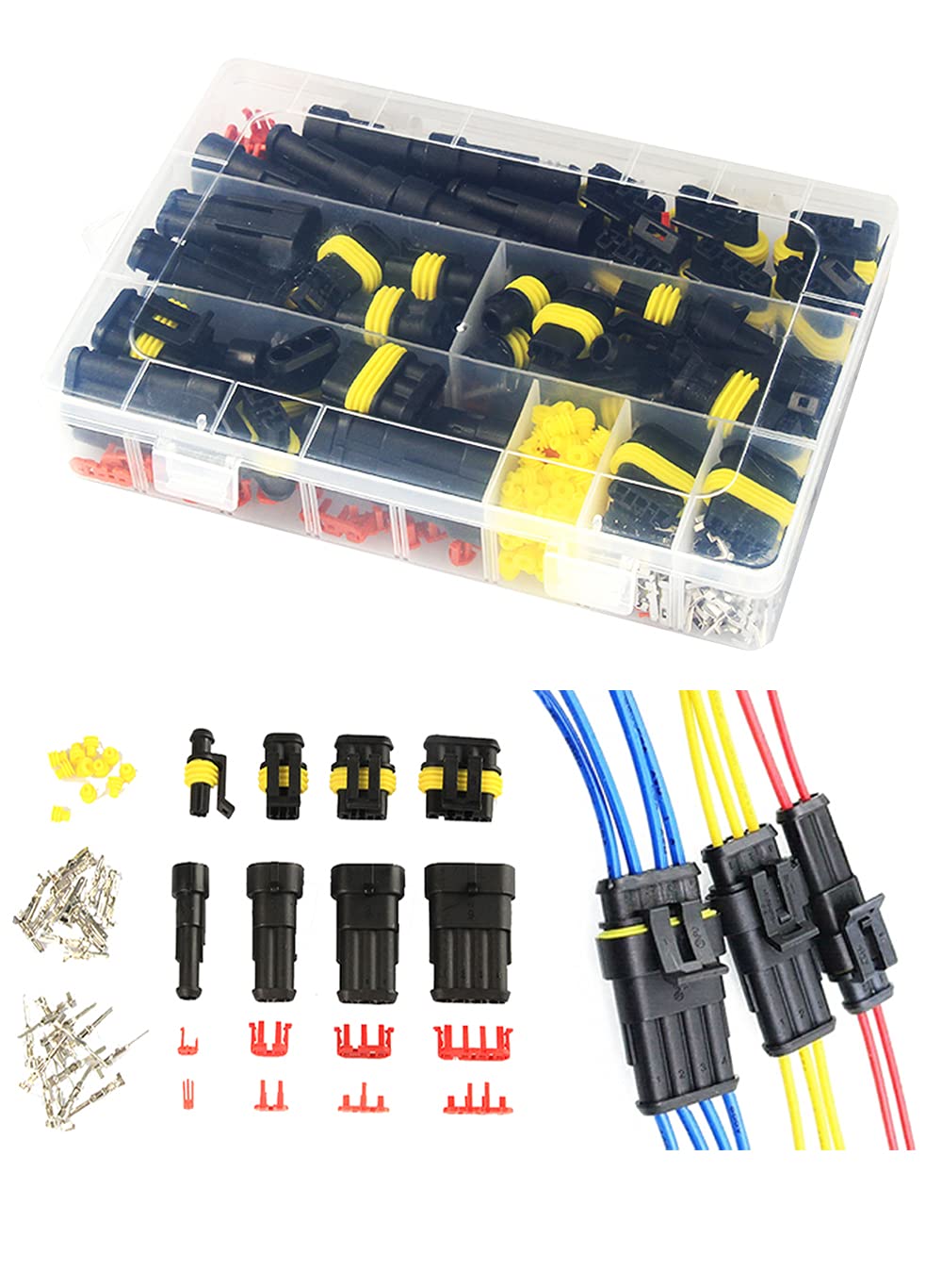Twippo 352Pcs Waterproof Car Electrical Connector Terminals Automotive Electrical Wire Connector Plug Kit 1/2/3/4 Pin Connectors Male And Female