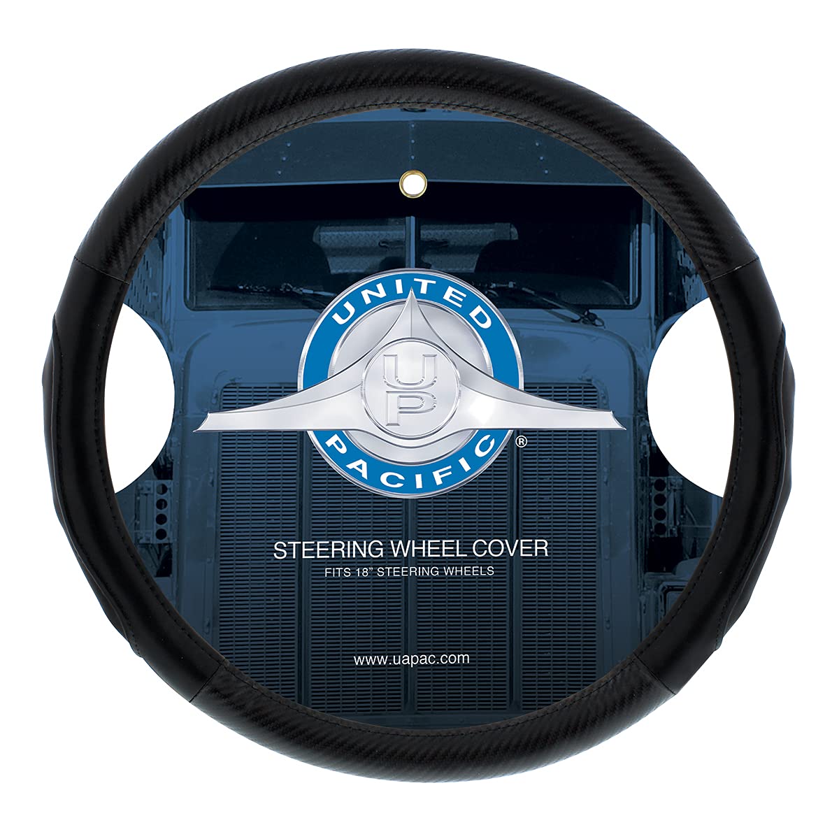 United Pacific 70407 18 Carbon Fiber Pattern Steering Wheel Cover, Engineered Leather Construction, Large Grip – One Steering Wheel Cover – Black/Black Carbon Fiber