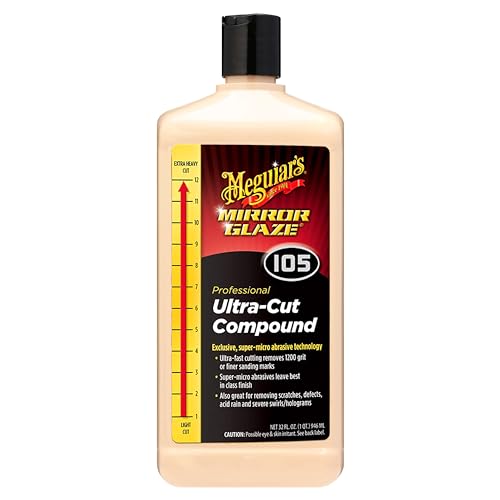 Meguiar’S M105 Mirror Glaze Ultra-Cut Compound, Ultra-Fast Cutting Compound For Cars, Remove Sanding Marks With Our Exclusive Super-Micro Abrasive Technology, 32 Oz.