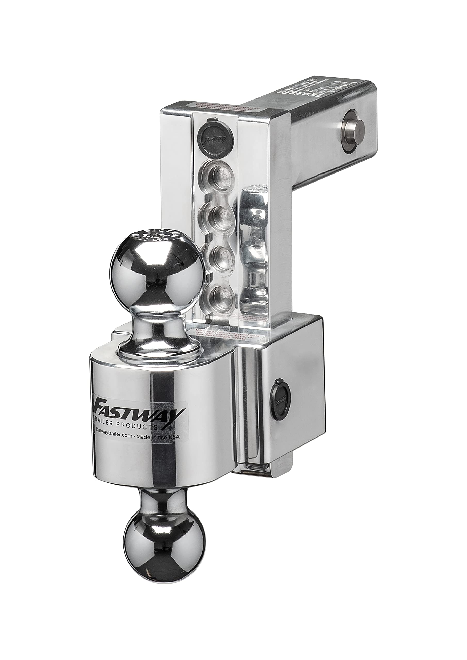 Fastway Flash Secure Adjustable Dual Locking Aluminum Ball Mount With 6 Inch Drop, 2 Inch Shank, Built-In Locks, And Chrome Plated Balls