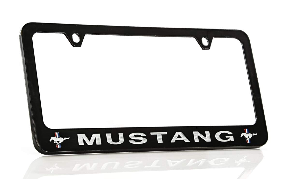 Ford Mustang Pony Black Coated Metal License Plate Frame Holder
