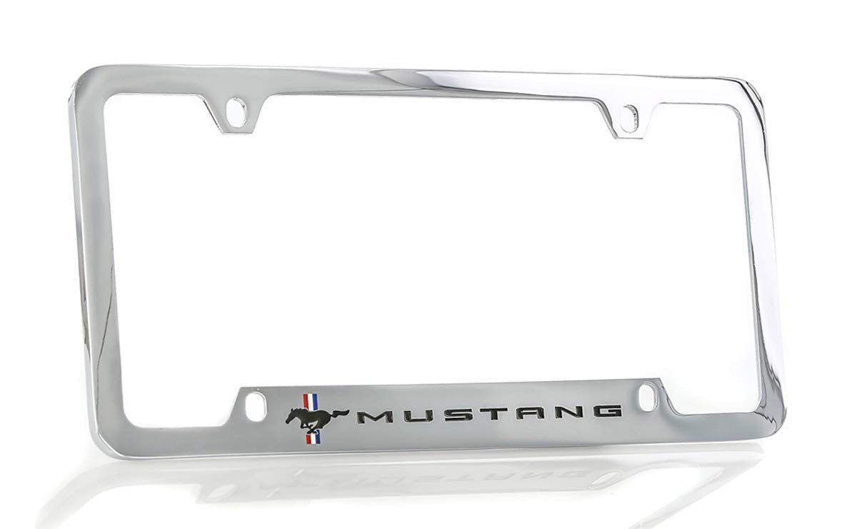 Ford Mustang Pony Chrome Plated Metal Bottom Engraved License Plate Frame Holder