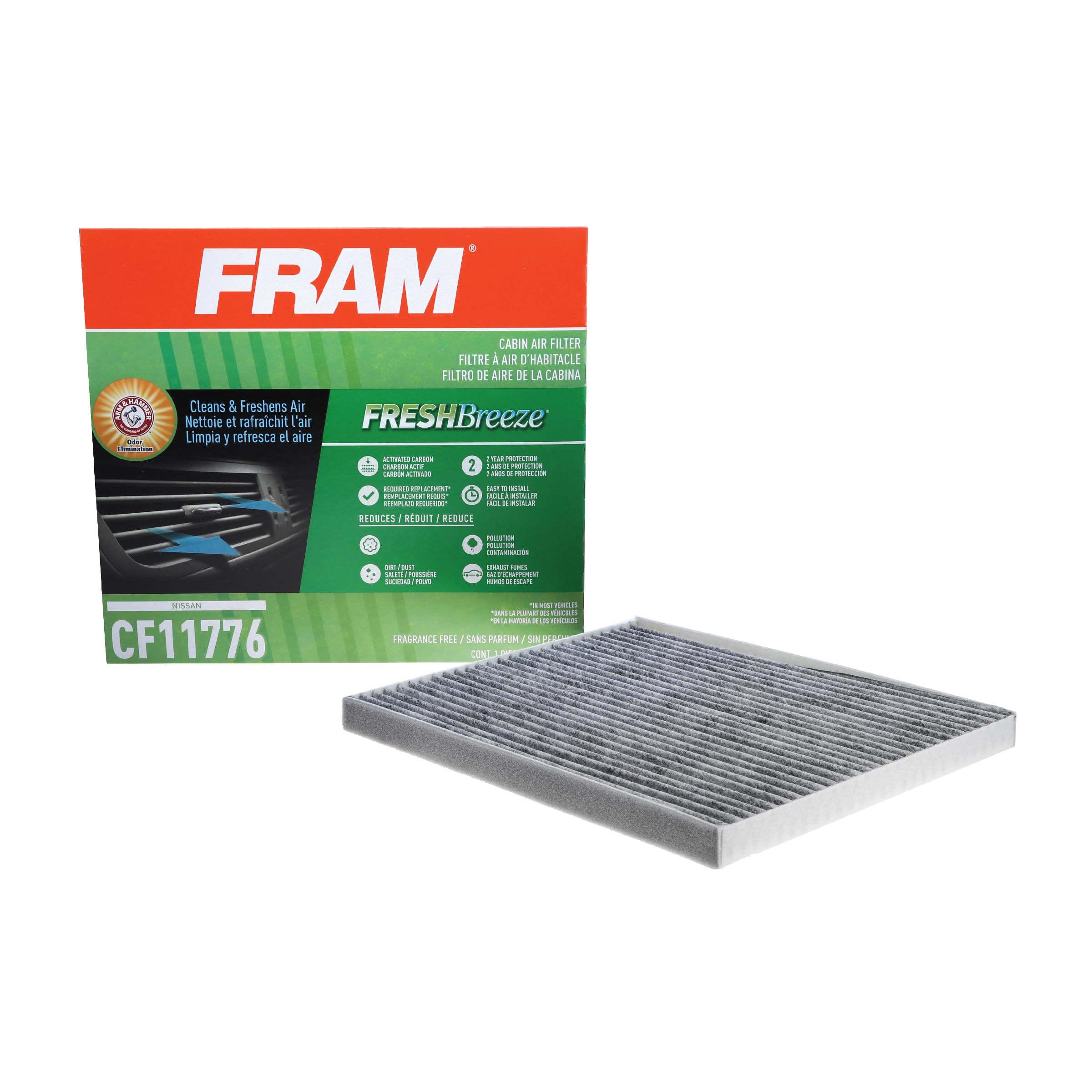 Fram Fresh Breeze Cabin Air Filter Replacement For Car Passenger Compartment W/ Arm And Hammer Baking Soda, Easy Install, Cf11776 For Select Infiniti And Nissan Vehicles