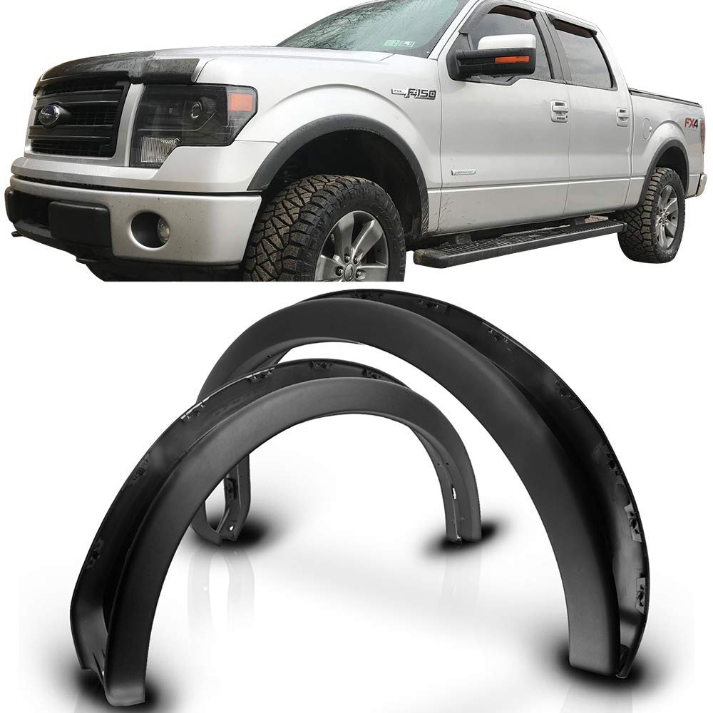 Freemotor802 Fender Flares Wheel Cover Guard, Compatible With 2009-2014 Ford F-150, Oe Factory Style Unpainted Black 4Pcs Set Car Wheel Arches Mud Protector