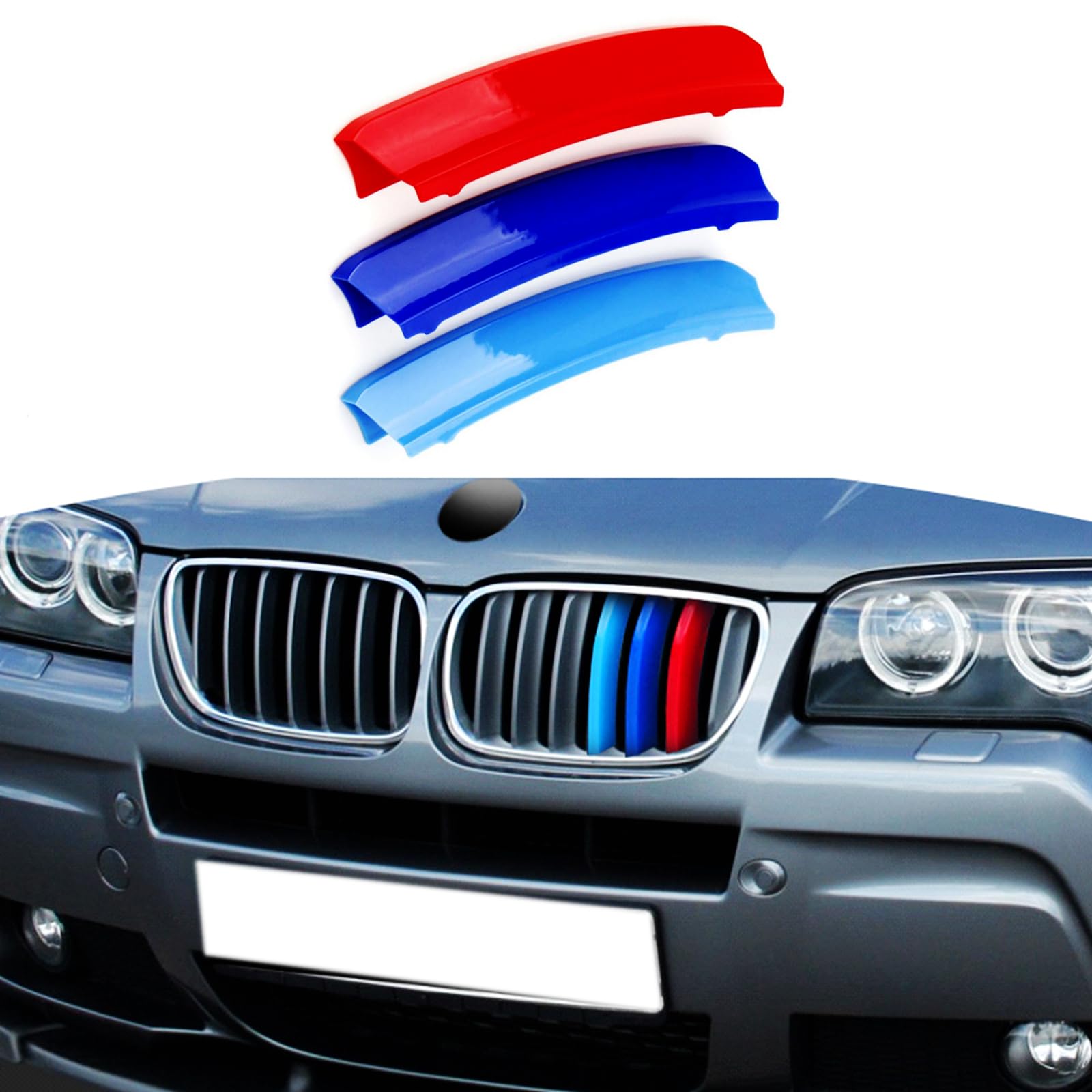 Exact Fit ///M-Colored Grille Insert Trims Compatible With Bmw 2007 2008 2009 2010 E83 X3 Lci Accessories For 7-Beams Standard Kidney Grille