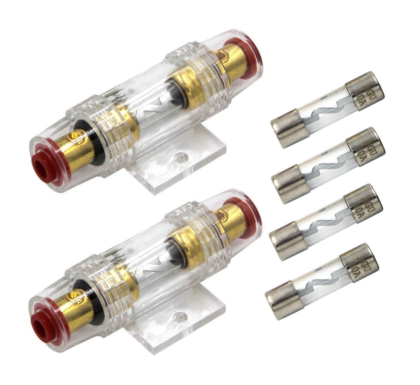 Carviya 2Pcs 4-8 Gauge Awg In-Line Waterproof Fuse Holder With Two 60A Agu Type Fuses For Car Audio/Alarm/Amplifier/Compressors (2 Pack)