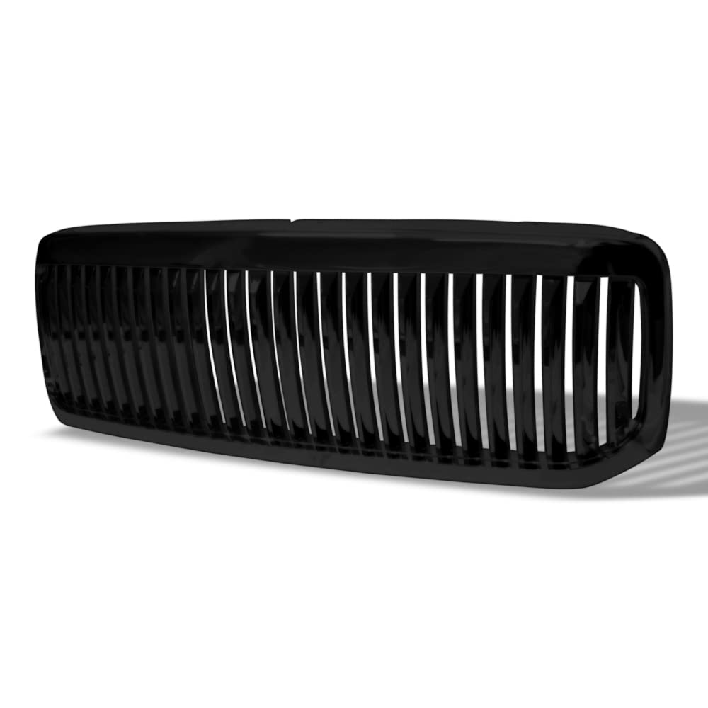 Glossy Black Vertical Front Hood Bumper Grill Grille Guard Abs Compatible With 99-04 Ford F250 F350 F450 F550 Superduty / 00-04 Excursion