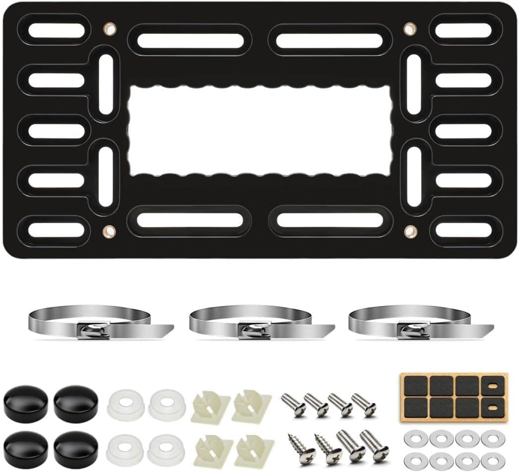 Xclpf Front License Plate Bracket. No Drill Front License Plate Bracket .Front License Plate Mounting Kit. Universal Bumper Car Frame Mount Adapter With Stainless Steel Screw Cap,Cable Ties