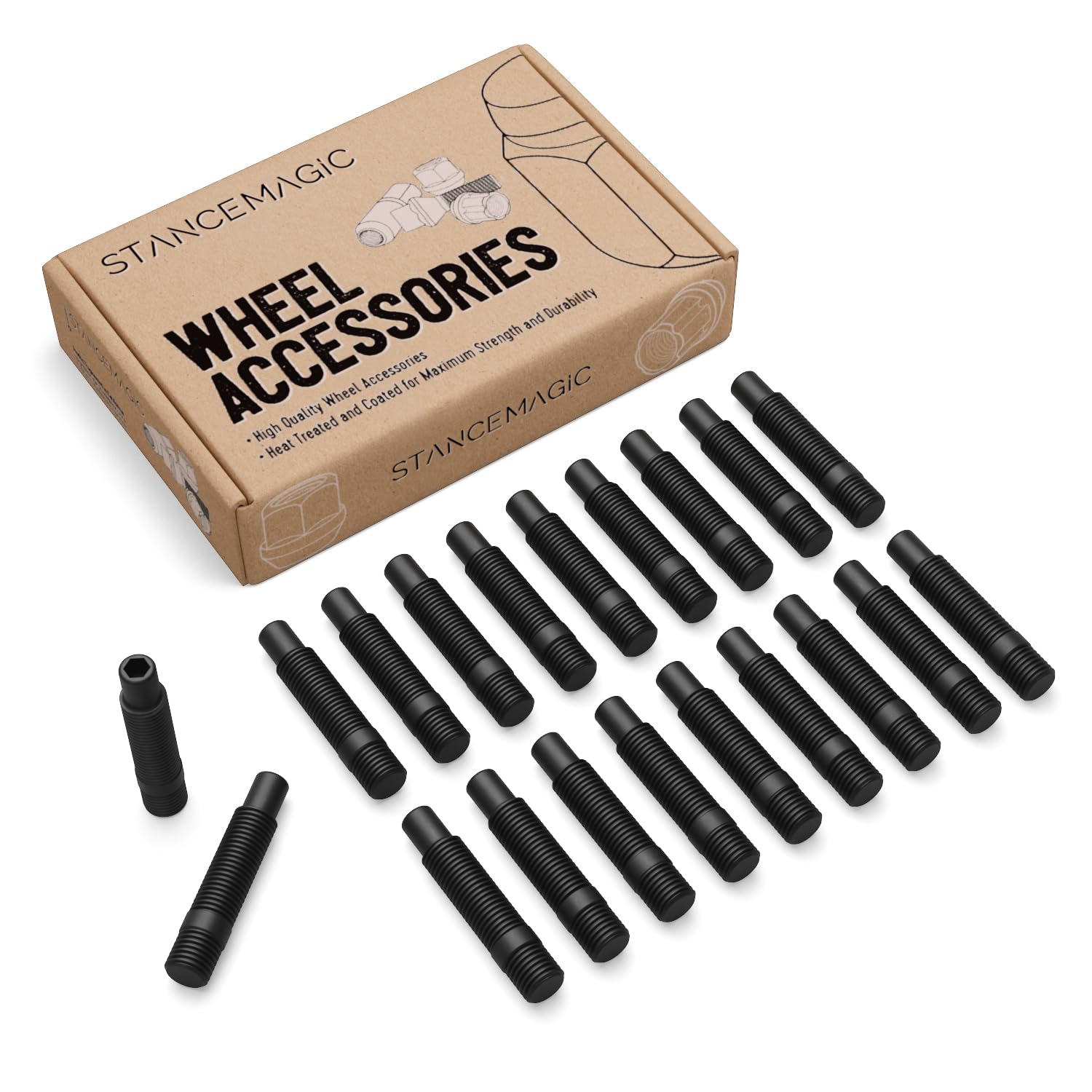 20Pcs Extended Black Wheel Stud Conversion - 12X1.5 To 12X1.5, 60Mm Total Length, 44Mm Shank Length - Compatible With Bmw 1 3 5 Series (Ensure Vehicle Uses 12X1.5 Bolts) Screw Adapter