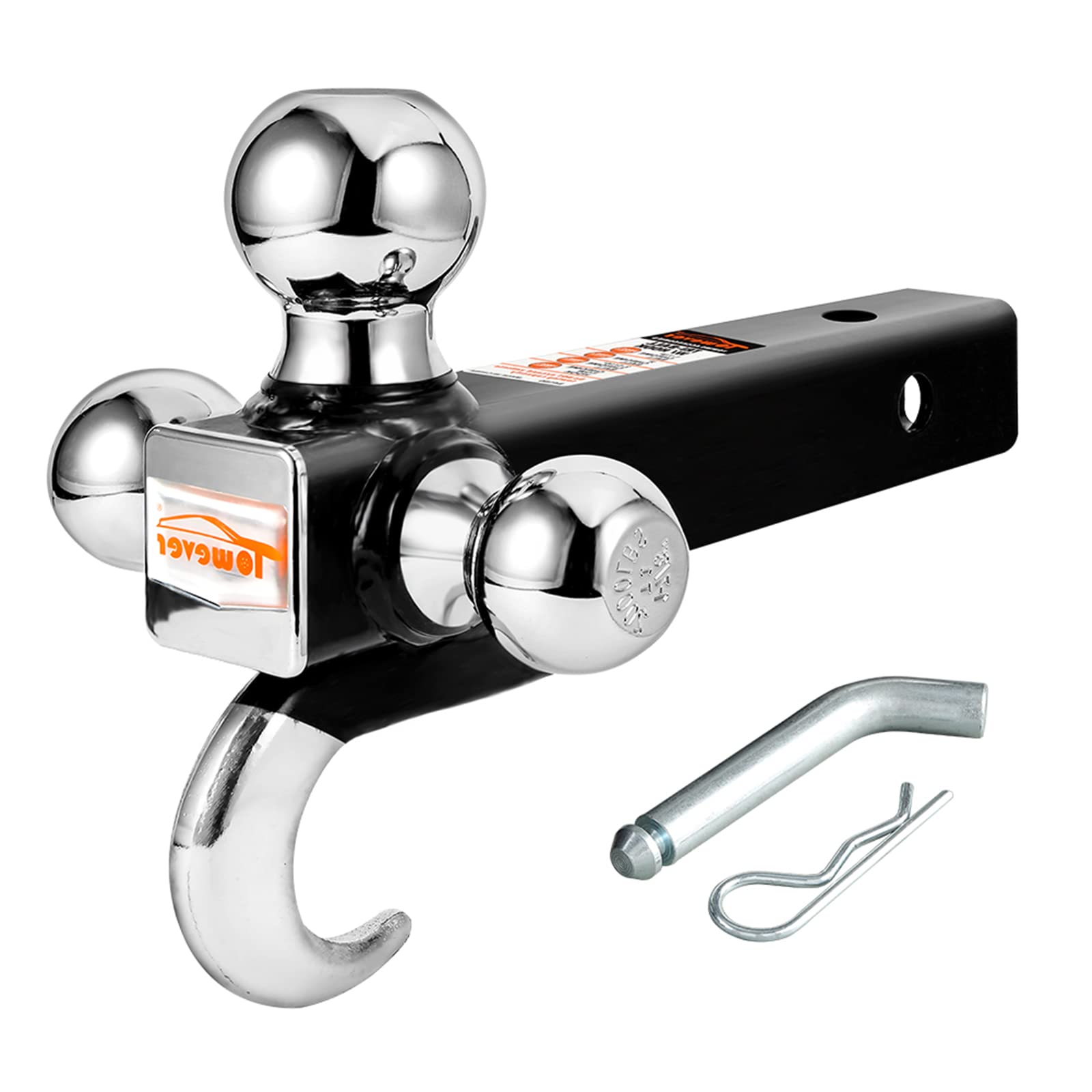Towever 84180P Towever 2 Inch Trailer Hitch Ball, Towing Tri Ball Mounts With Hook And Pin, Fits For 2 Inch Tow Hitch Receiver
