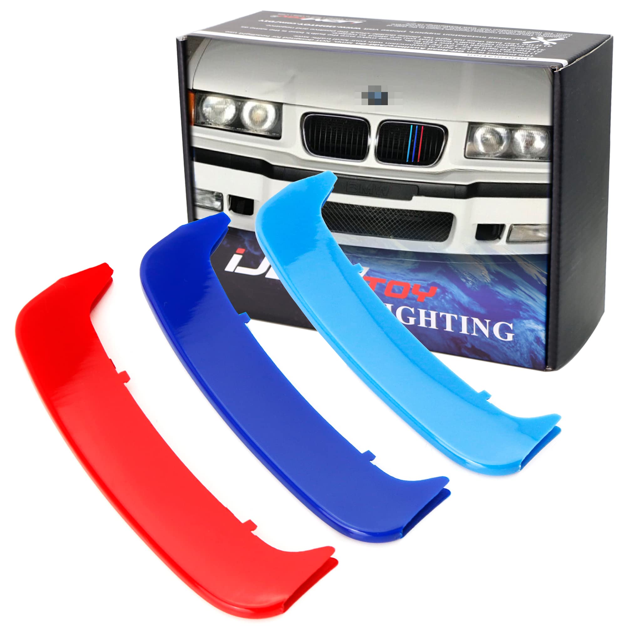 Ijdmtoy Exact Fit///M-Colored Grille Insert Decoration Trims Compatible With 1996-1999 Bmw E36 3 Series 318I 323Ci 323I 328I W/ 11-Beam Kidney Grill