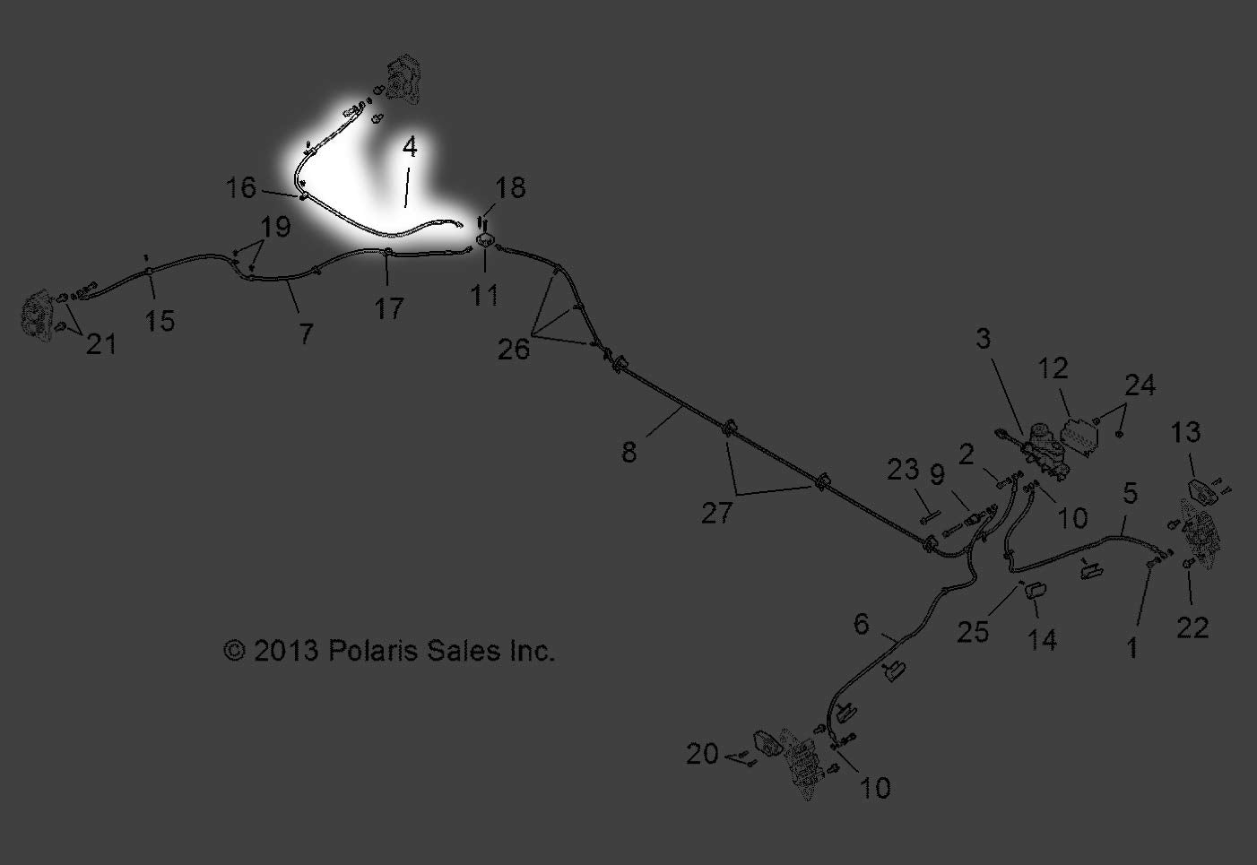 Polaris Ranger Brake Line, Rear, Left, Genuine Oem Part 1911733, Qty 1