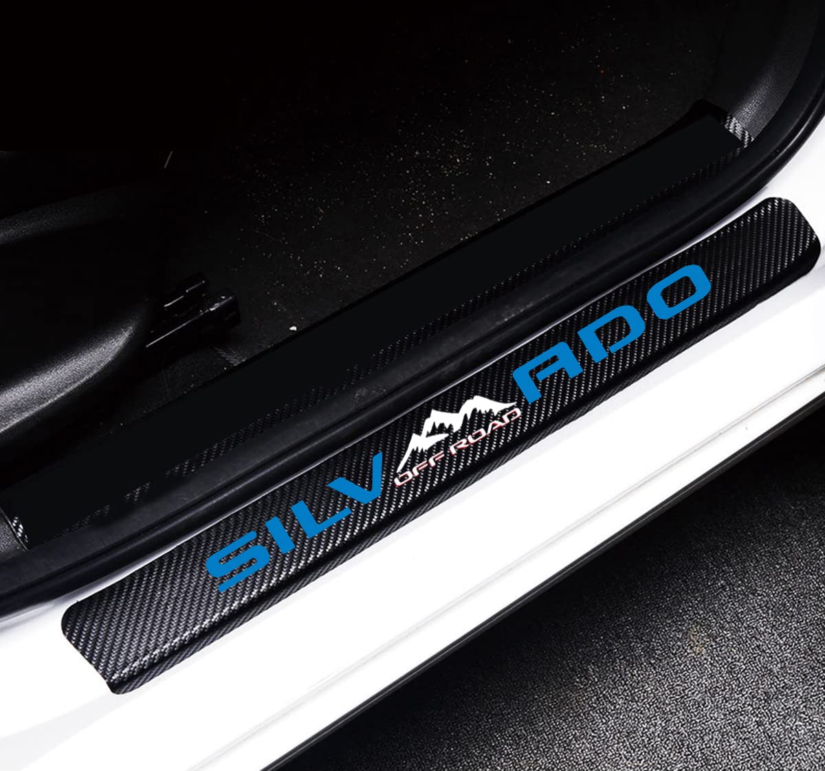 Maxdool 4Pcs Car Door Sill Protector Reflective 4D Carbon Fiber Sticker Decoration Door Entry Guard Door Sill Scuff Plate Stickers Compatible With Silverado Off Road (Blue)