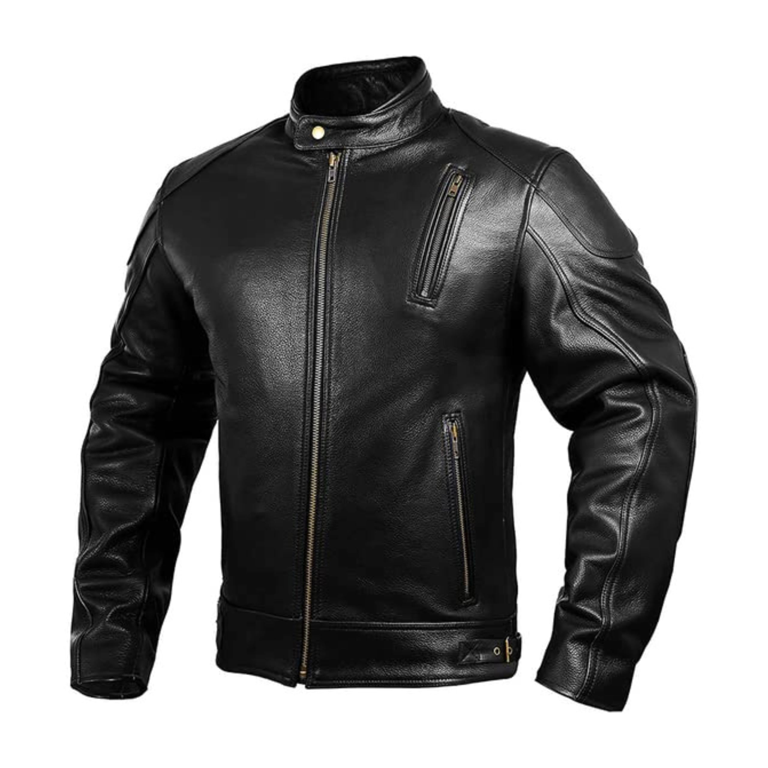 Hwk Leather Motorcycle Jacket With Armor For Men, Cafe Racer Genuine Leather Jacket For Weather Resistant Enduro Motocross, Motorbike Riding, Easy Adjust Men'S Motorcycle Jacket, Xx-Large