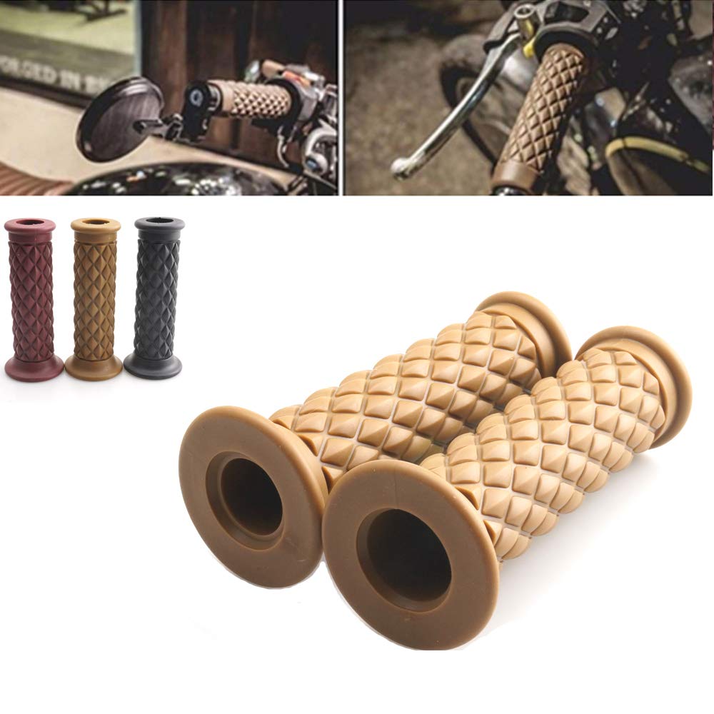 Motorcycle Vintage Non Slip Handlebar Grips 7/8 22Mm 1 24Mm Rubber Handle Grips, Open End (Yellow)