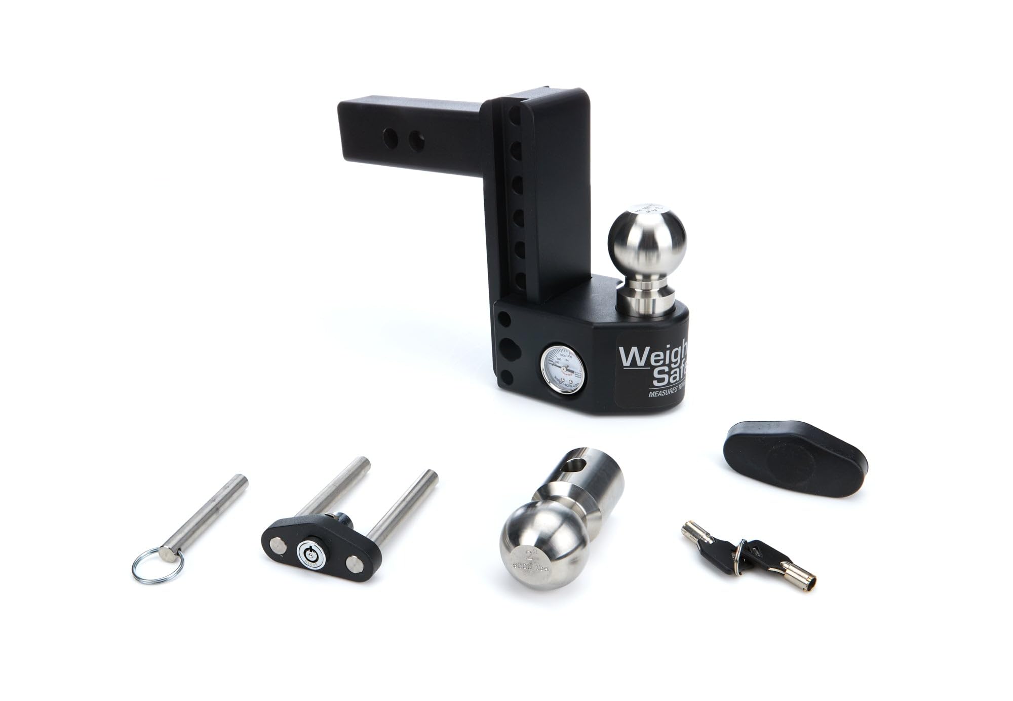 Weigh Safe Steel Drop Hitch - Adjustable Trailer Hitch With Ball Mount - Designed For 2 Receivers - Includes 2 Tow Balls - 6 Drop, 15,000 Gtw, 1-Piece Lock Set