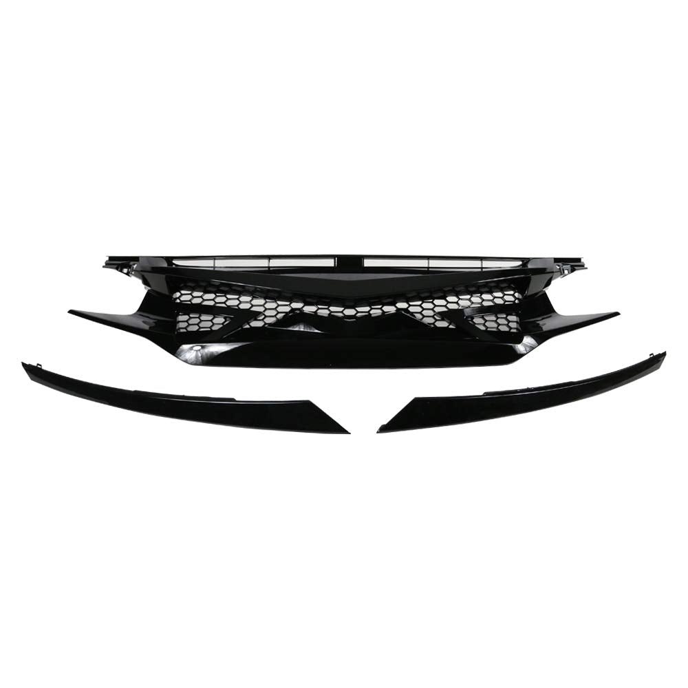 Freemotor802 Compatible With 2016-2018 Honda Civic All Models 2019-2021 Honda Civic Hatchback And Si Models Only Front Grille, Gloss Black Abs Plastic Hood Grill Cover