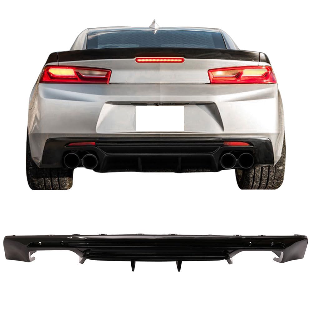 Ikon Motorsports Rear Diffuser Compatible With 2016-2024 Chevy Camaro(Except Zl1 Model), Glossy Black Pp Rear Bumper Lip Lower Body Protection Avoid Against Collision