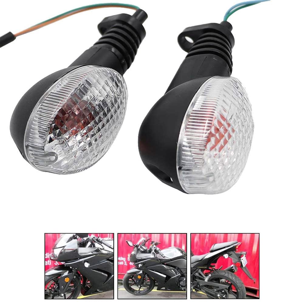 Motoparty Motorcycle Turn Signals For Kawasaki Ex250R Ninja 250R Klx250S Klx250Sf Vn650 Vulcan S Front/Rear Turn Signal Indicator Light Blinker Lamp Motorcycle,(Transparent Shell)