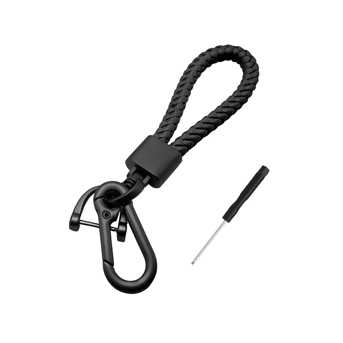 Car Key Acorn Weave Paracode Key Chain Ring, Thick Leather Braid Rope Car Keychain Ring For Men And Women, Suit For All Cars (Black)