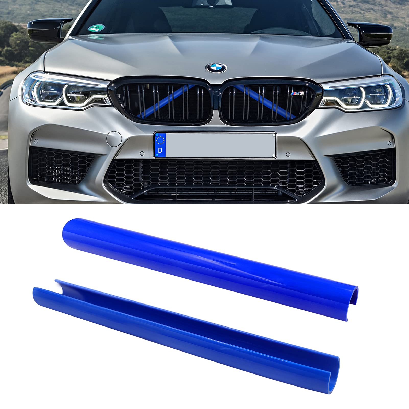 Jaronx Compatible With Bmw Grill Inserts Trims For 1 2 3 4 5 6 7 Series, F20 F22 F30 F32 G30 G32 G11 G12, Compatible With Bmw V Brace Wrap Covers Blue Grill Stripes Grille Inserts Stripes Wrap(Blue)