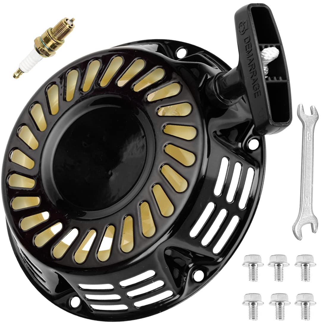 Fvrito Pull Recoil Start Spark Plug For 196Cc 5.5Hp 6.5Hp Coleman Bt200X Ct200U Trail Ct200U-Ex Motovox Mbx20 Mb200 Baja Mb200 Predator 212Cc Mini Bike Motor Hammerhead 80T Trailmaster Go Kart Black