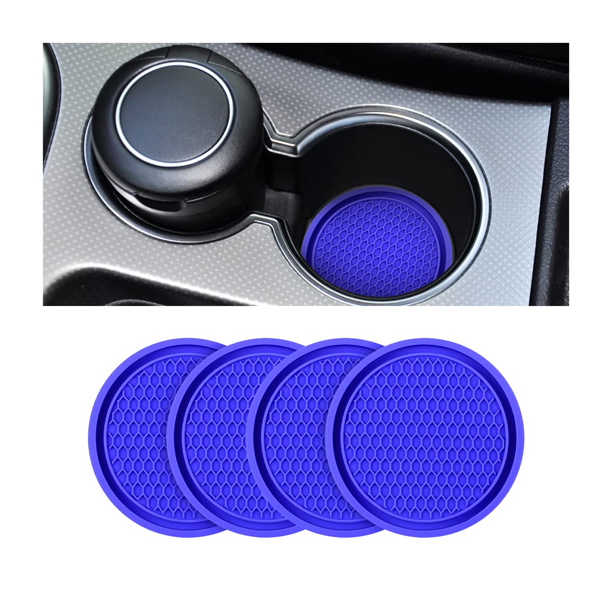 8Sanlione 4 Pack Car Cup Holder Coaster, 2.75 Inch Diameter Non-Slip Universal Insert Coaster, Durable, Suitable For Most Car Interior, Car Accessory For Women And Men (Trench/Deep Blue)