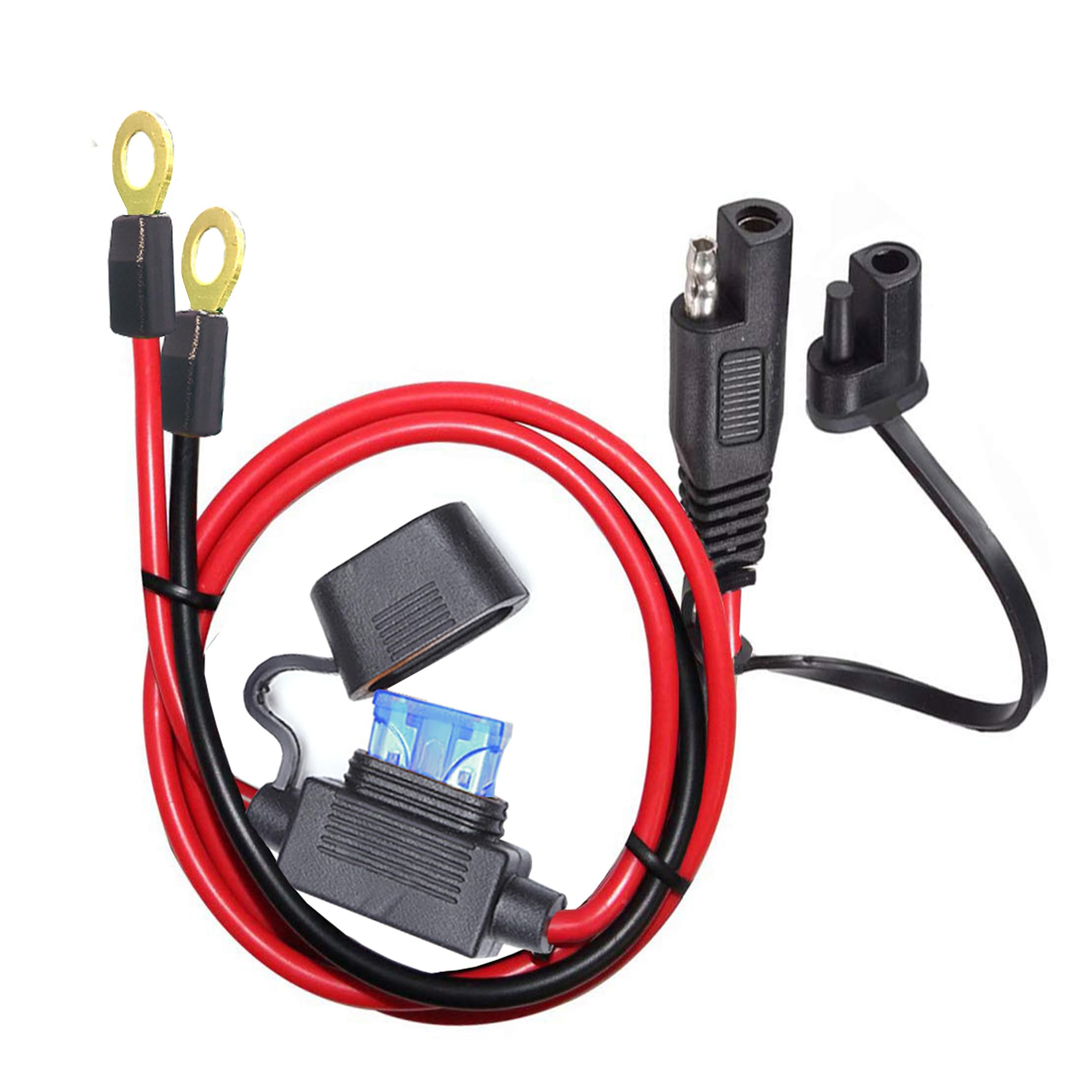 Yetor Sae To O Ring Terminal Harness, Sae Connector With 15A Protection Fuse For Safety, 2-Pin Quick Disconnect Plug,Sae Battery Extension Cable With 3.28Ft 10Awg For Motorcycle Cars. (100Cm)