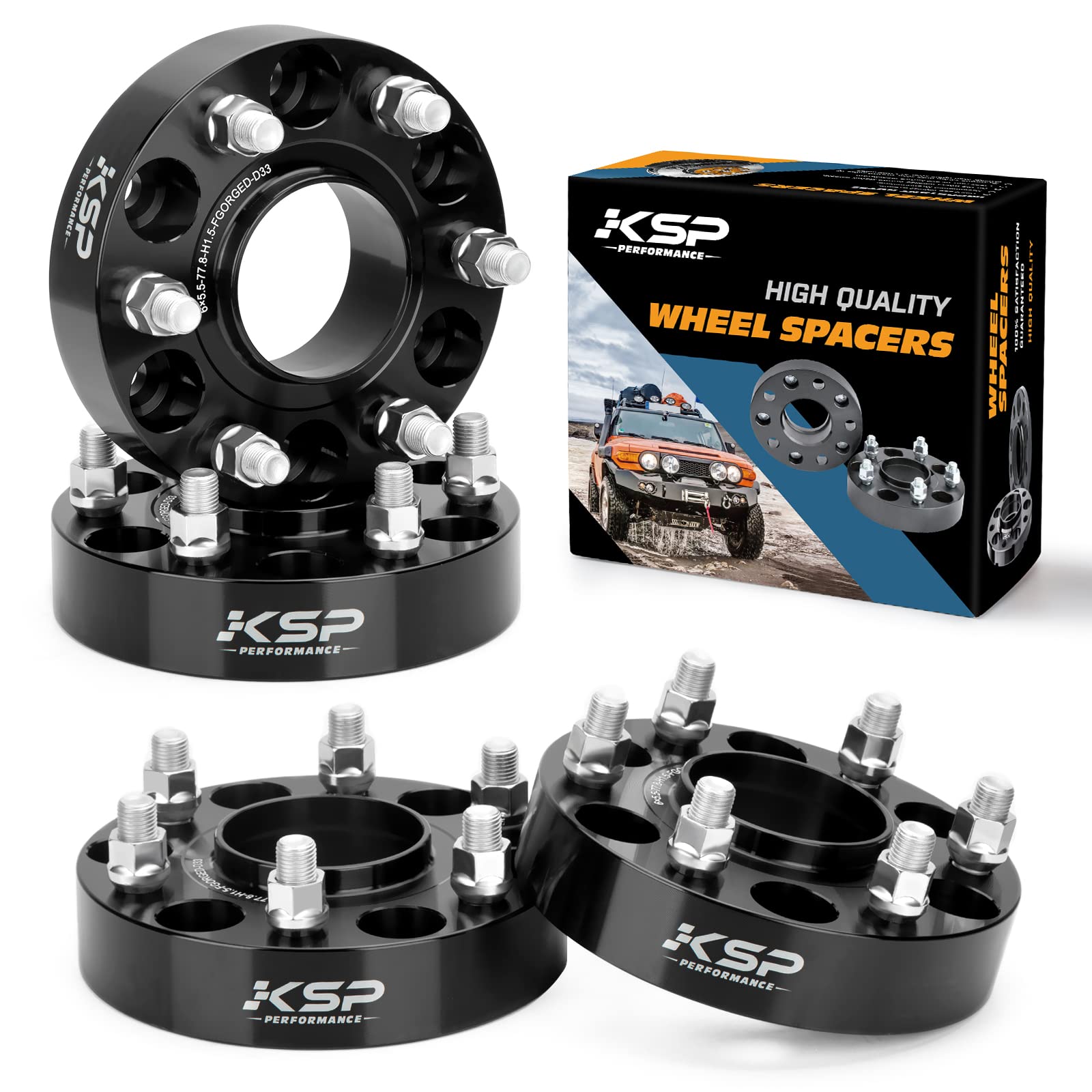 Ksp 6X5.5 Wheel Spacers For Ram 1500 2019-2024,1.5(38Mm) Real Forged Hub Centric Tire Spacer With 77.8Mm Hub Bore M14X1.5 Studs/Bolts Fit For 6X139.7Mm Dodge Ram 1500,Package Of 4Pcs Black