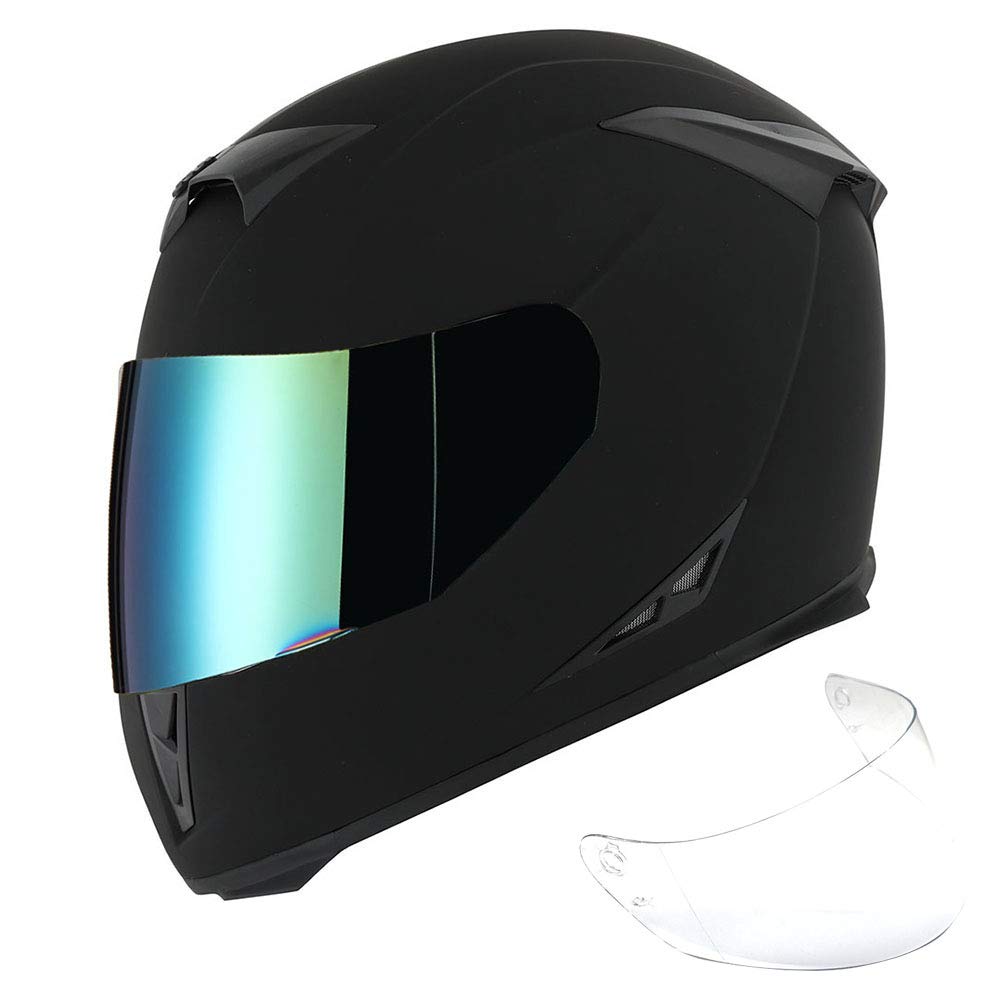 1Storm Motorcycle Full Face Helmet Skull King Matt Black + One Extra Clear Shield, Size Large (57-58 Cm,22.4/22.8 Inch)