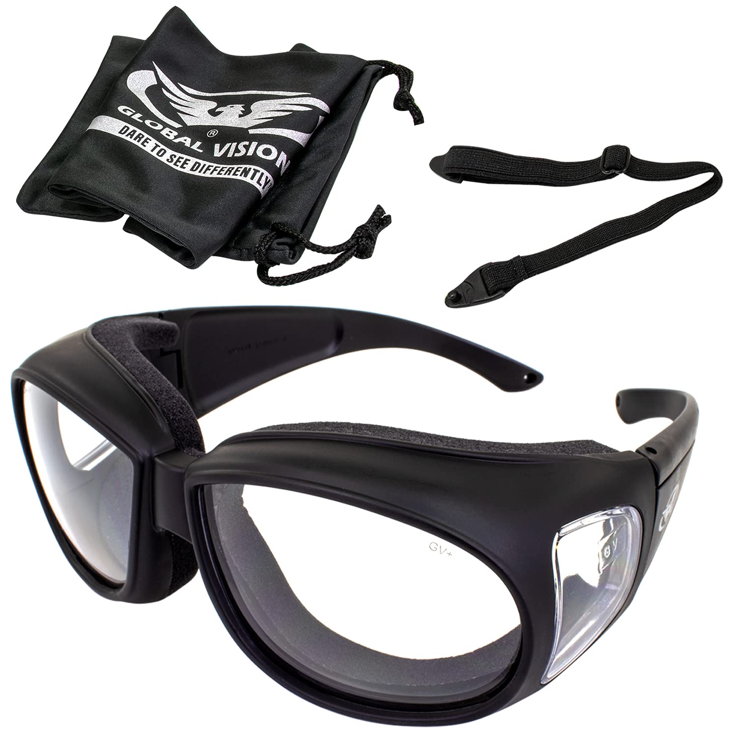 Global Vision Outfitter Padded Fit-Over Motorcycle Safety Sunglasses (Clear To Smoke Lens)