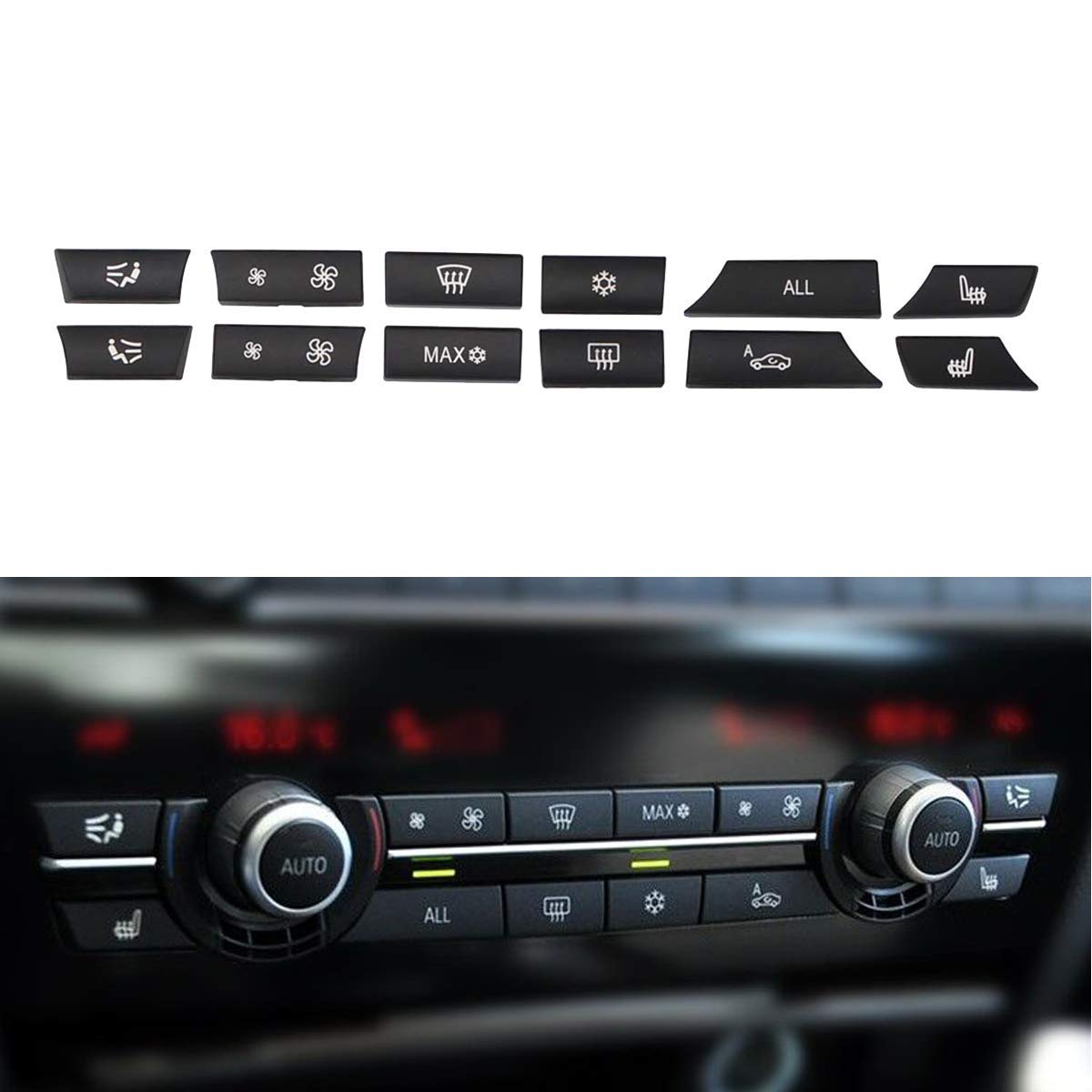Motoku Set Of 12 Air Conditioning A/C Heater Button Key Caps Switch Cover Repair Kit For Bmw 5 6 7 F10 F01 F12 61319313923 931392