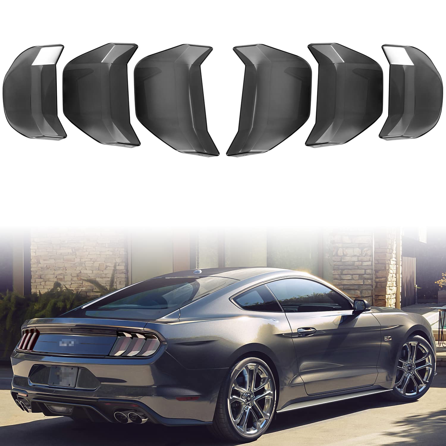 E-Cowlboy Tail Light Lamp Cover Guard Trim Frame Bezels Decoration For Ford Mustang 2018 2019 2020 2021 2022 Exterior Accessories (Smoked Black 6Pcs)
