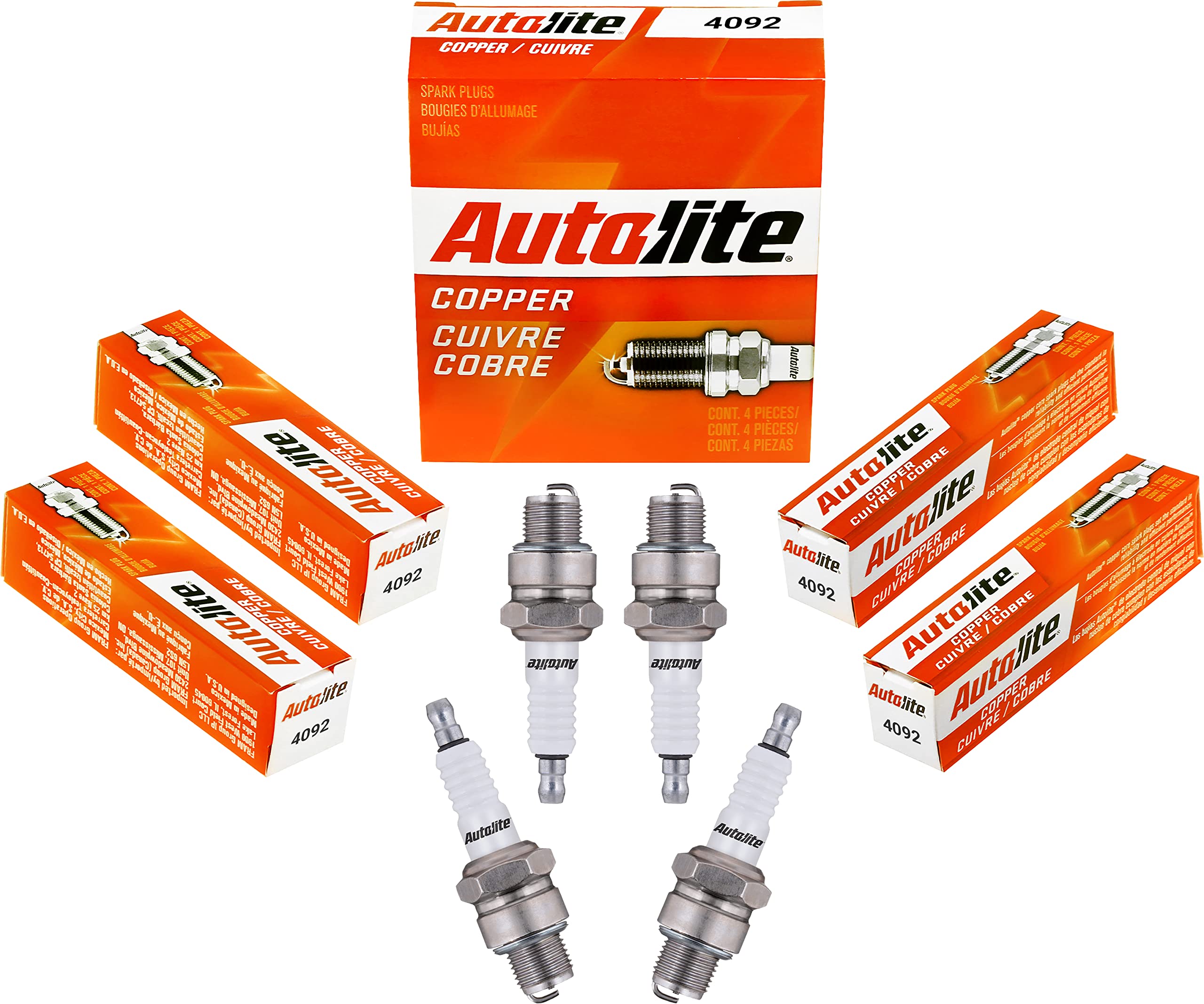 Autolite 4092-4Pk Copper Non-Resistor Spark Plug, Pack Of 4