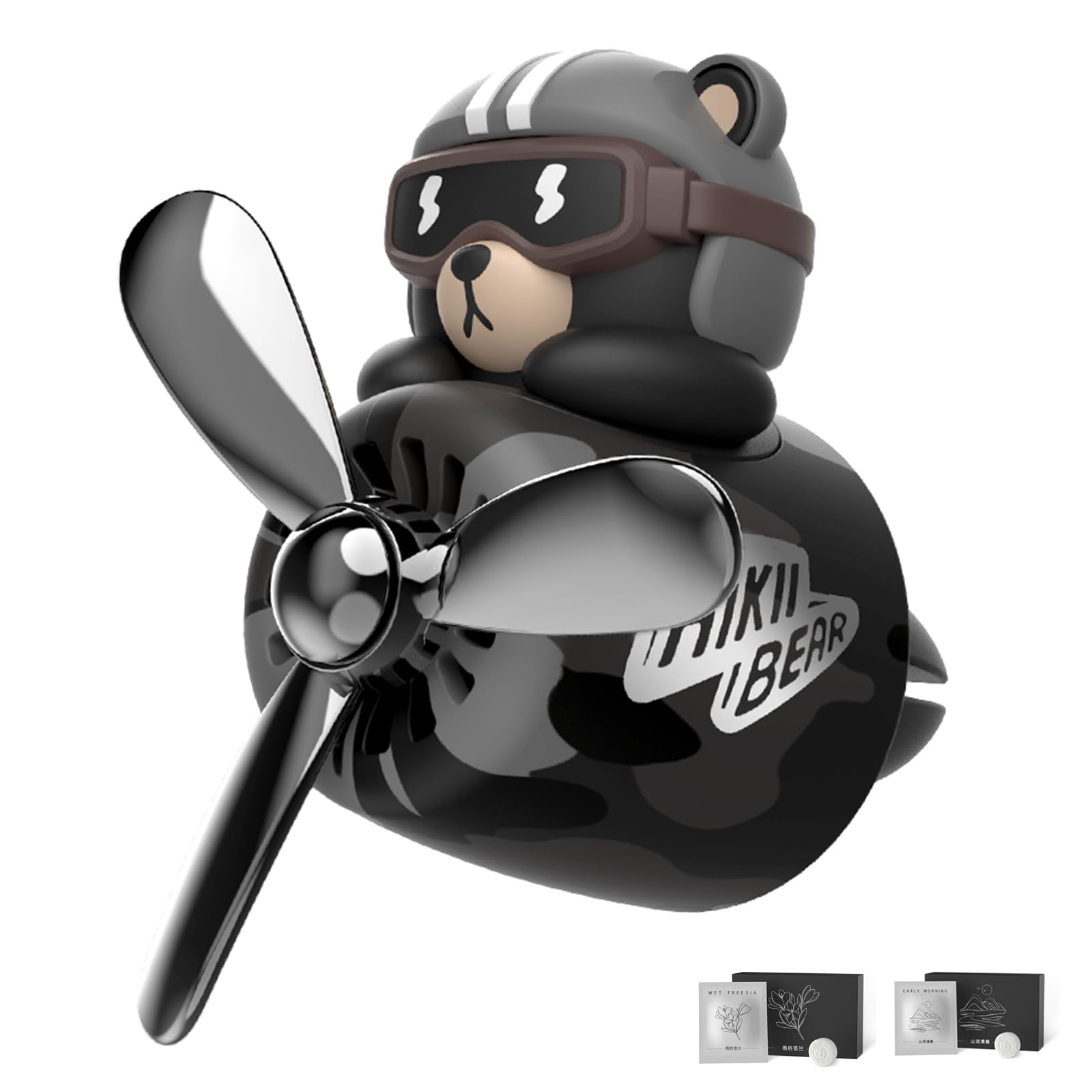 Cacacece Car Air Fresheners Cute Bear Pilot Car Diffuser Rotating Propeller Automotive Air Outlet Creative Car Perfume Air Freshener For Car(Replacement Refill Pads Only Use For Freesia&Morning Fresh