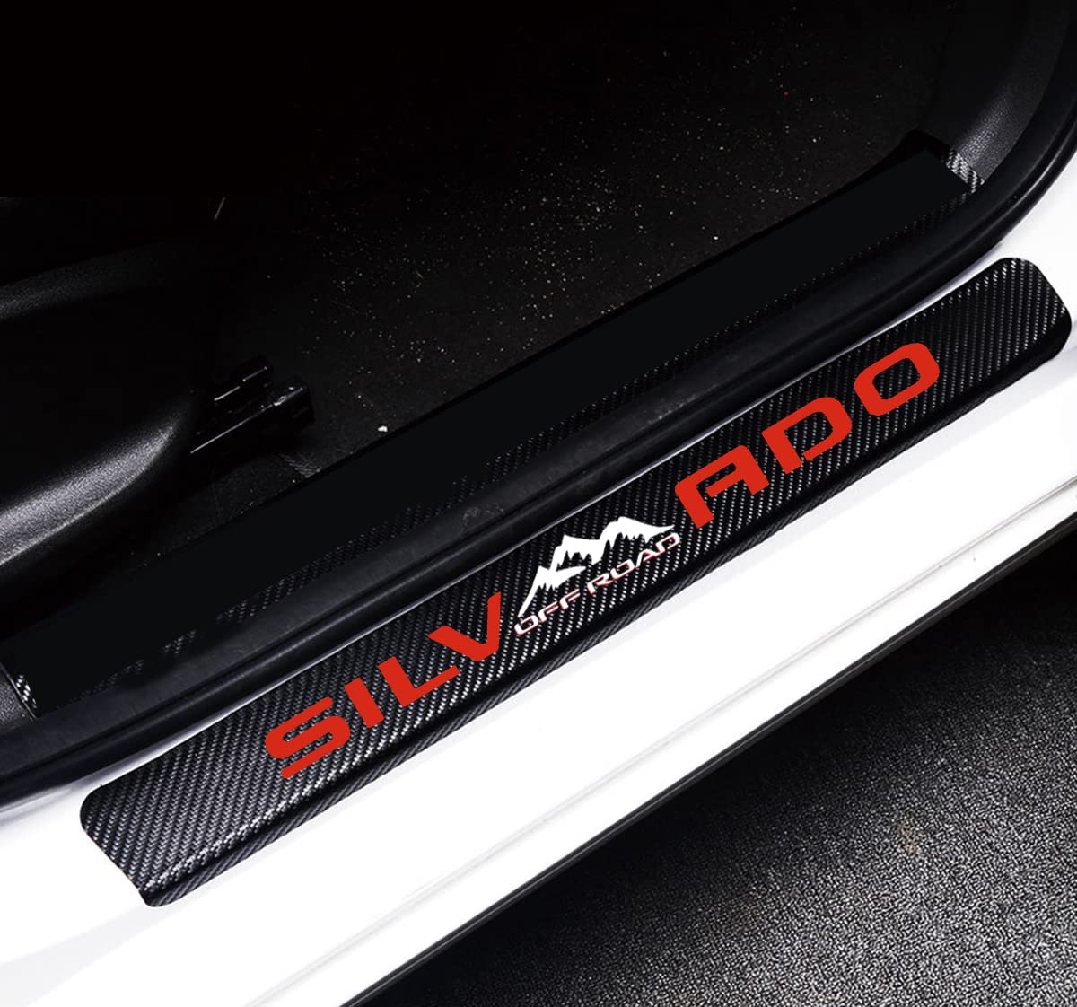 Maxdool 4Pcs Car Door Sill Protector Reflective 4D Carbon Fiber Sticker Decoration Door Entry Guard Door Sill Scuff Plate Stickers Compatible With Silverado Off Road (Red)