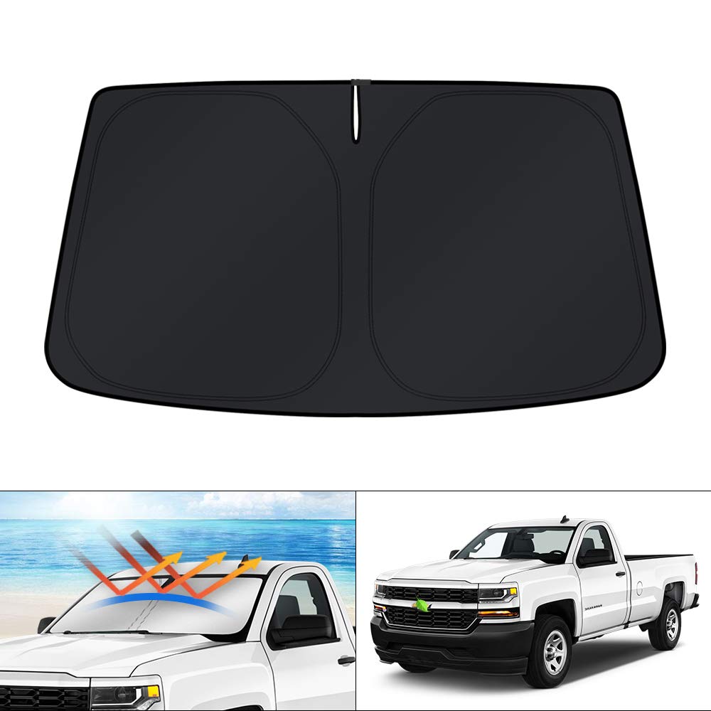 Kust Custom Fit Windshield Sun Shade For 2014-2019 Chevrolet/Chevy Silverado Crewcab Regularcab Extendedcab Sunshade Foldable Sun Visor Protector Blocks Uv Rays Keep Your Car Cooler