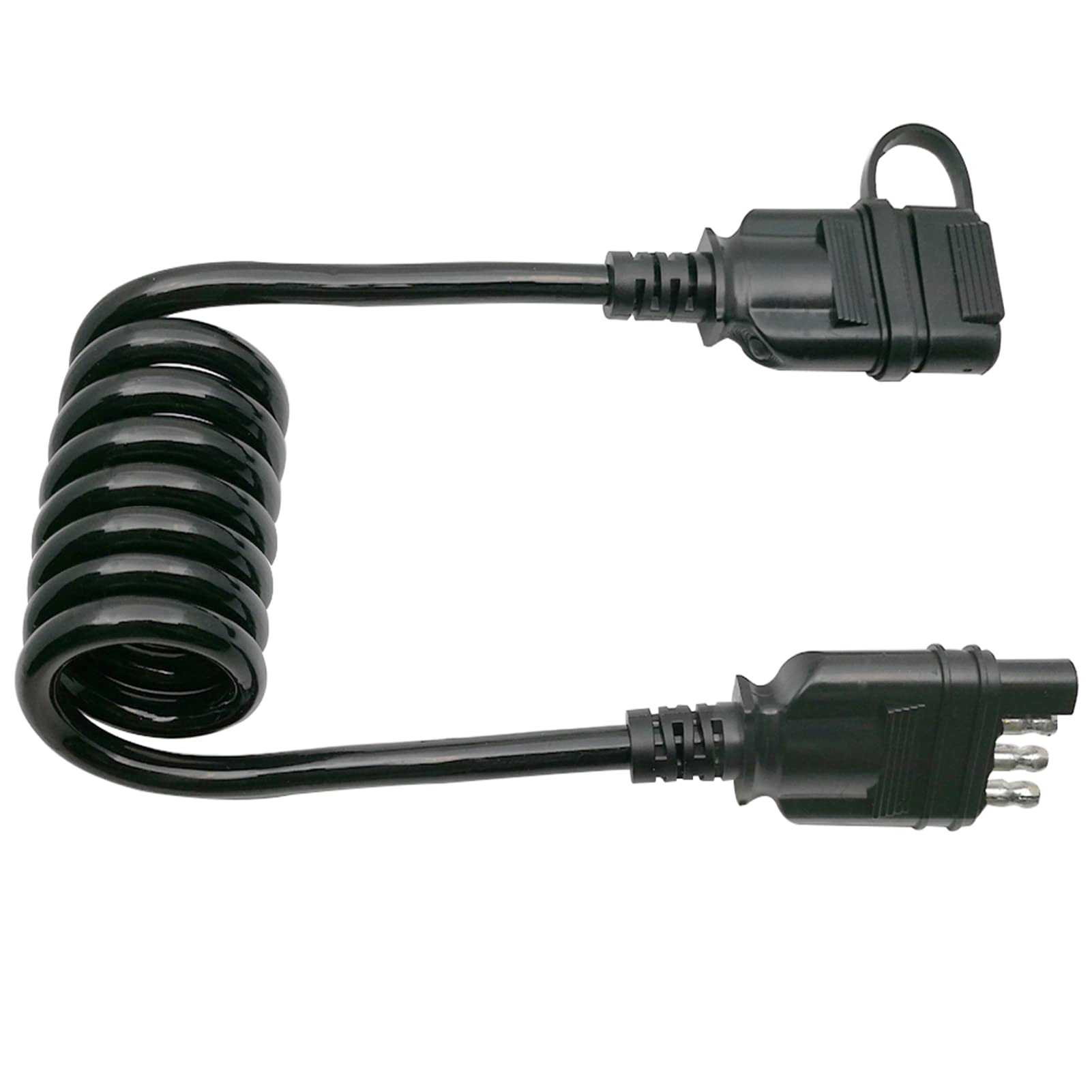 CARROFIX 40 Black 4 Way Flat Trailer Wire Extension Coiled Cable with 4 Pin Male & Female Wiring Harness Connector