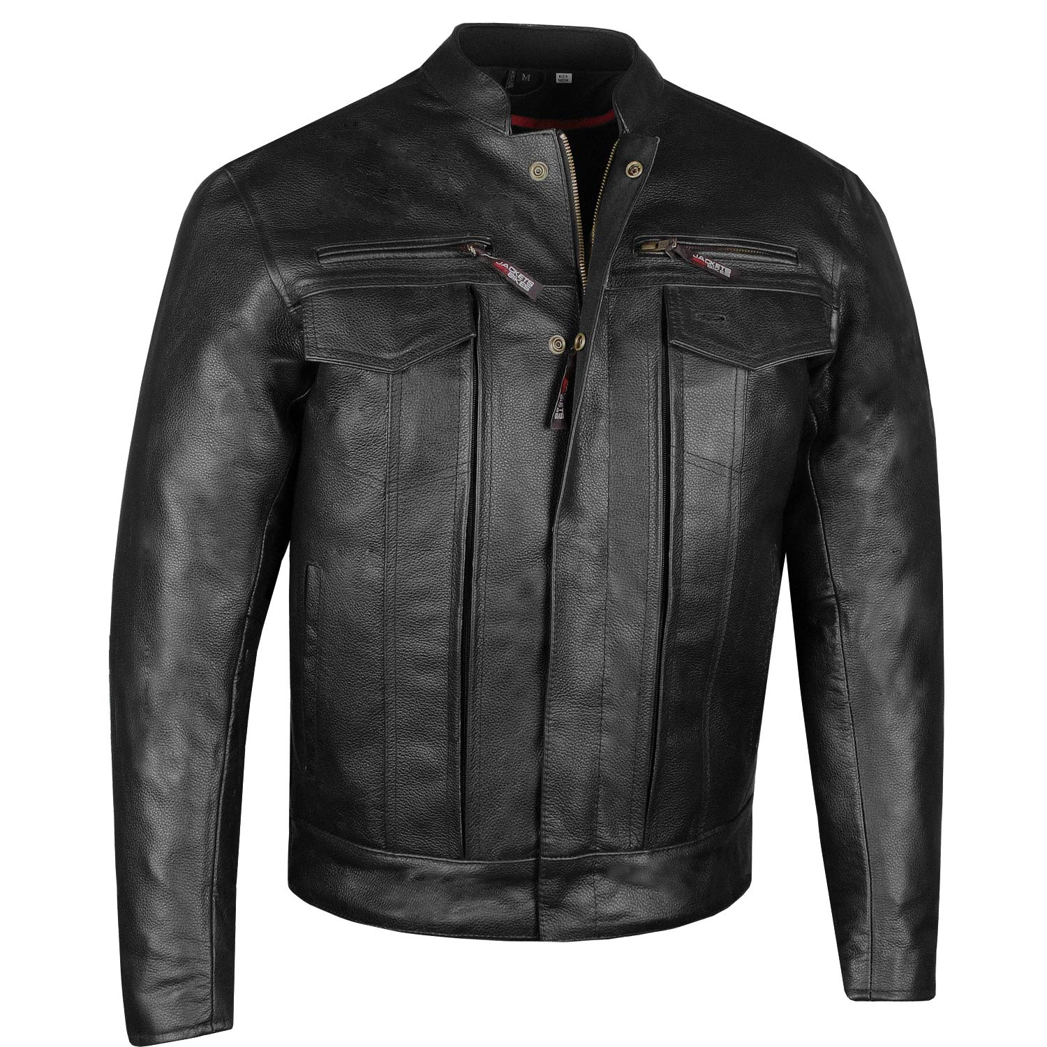 Men'S Commuter Premium Natural Buffalo Leather Motorcycle Jacket Ce Armor Conceal Carry Gun Pockets Cruiser Biker Black L