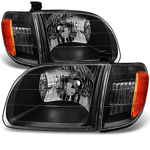 Akkon - For [Black] 2000 2001 2002 2003 2004 Toyota Tundra Regular | Access Cab Headlights W/Corner Lights Pair