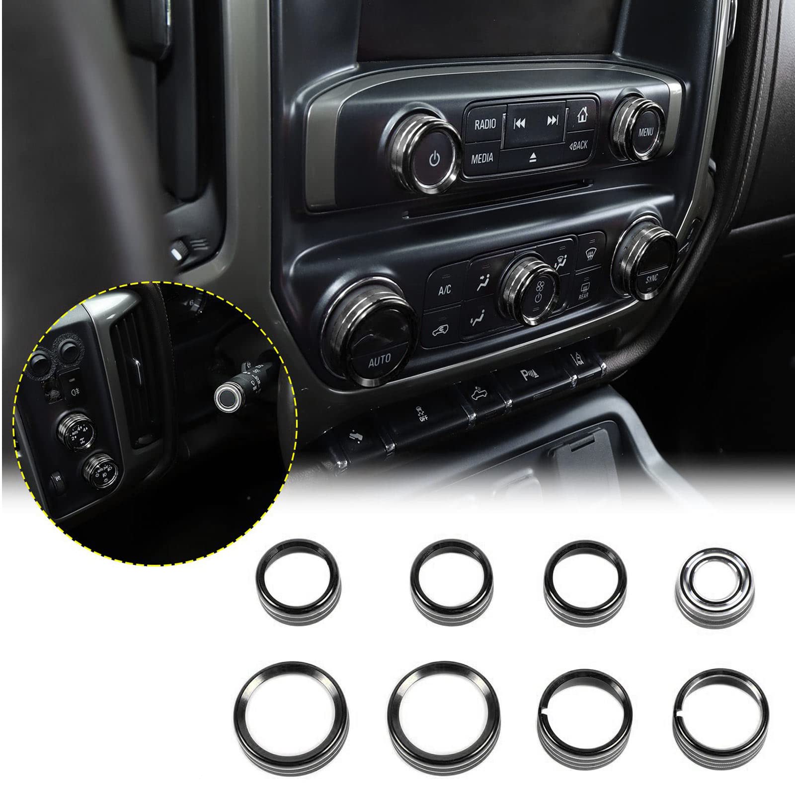 Jecar Center Console Switch Button Trim Air Conditioner Control Knob Cover For Chevy Silverado & Gmc Sierra 2014-2018, Black