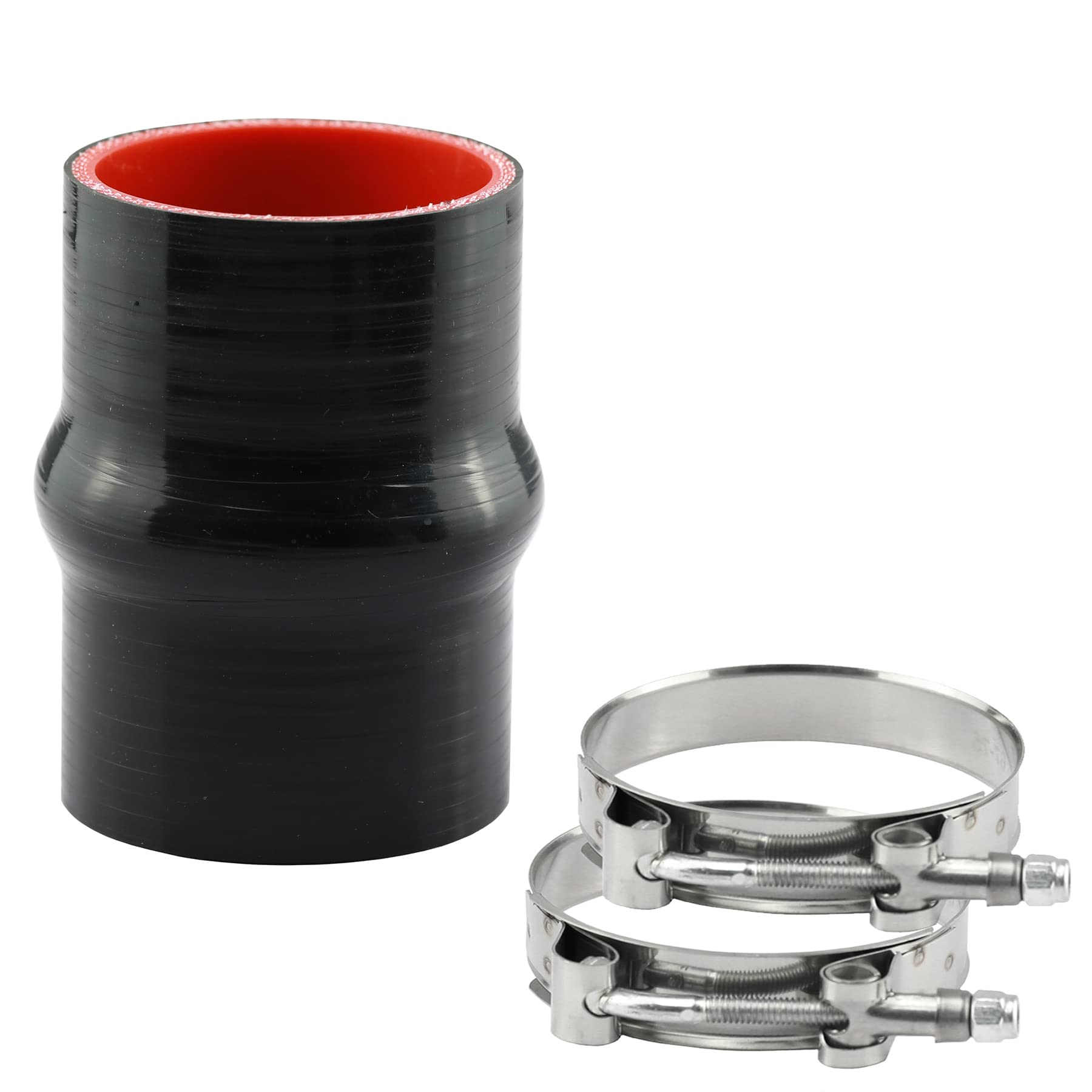 Ucreative 4'' Length Hump Black Silicone High Temperature 4-Ply Reinforced Straight Hump Coupler Hose With T-Bolt Clamp Id: 2.5 (63Mm)